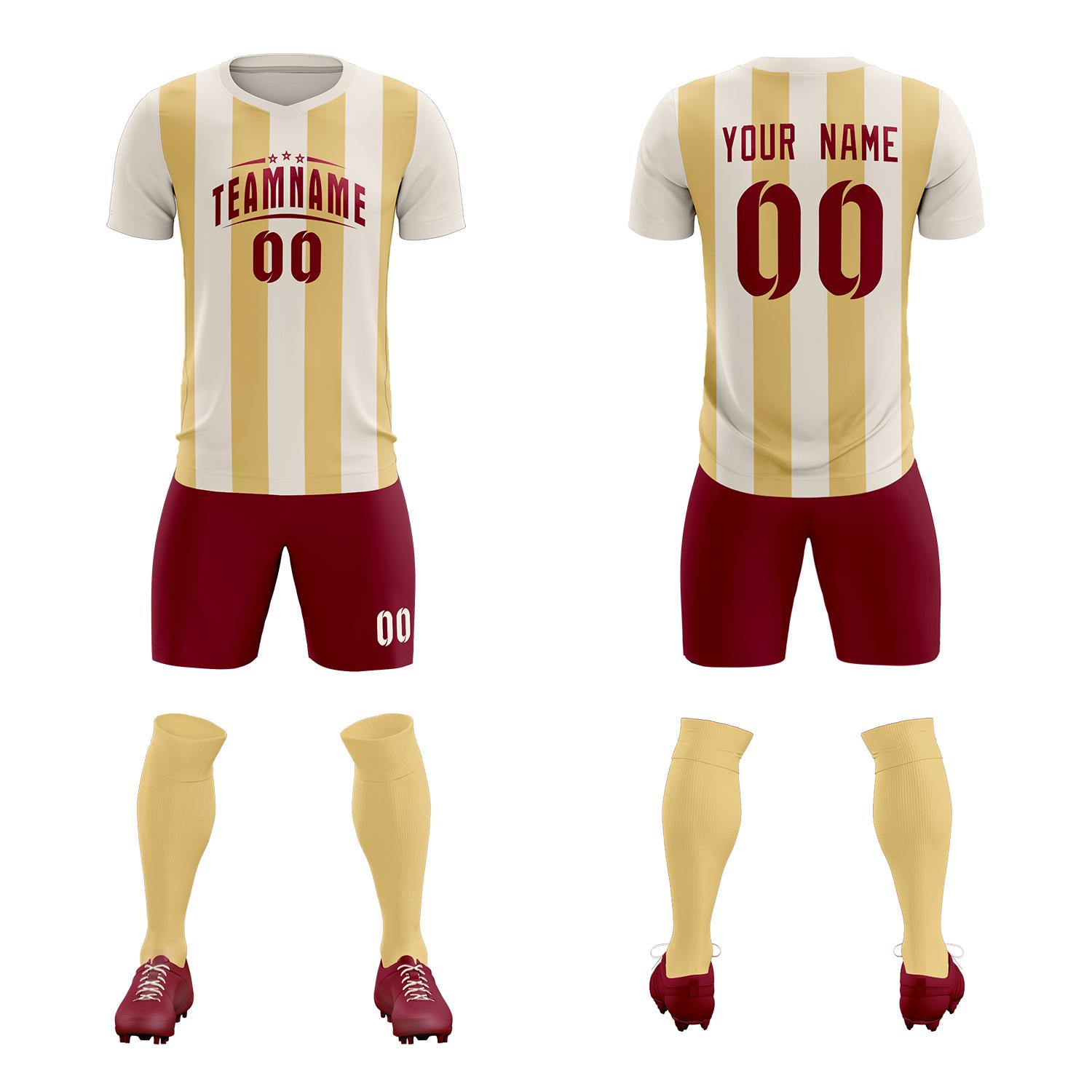 Custom Cream Khaki Vertical Stripes Casual Outdoor Soccer Sets Jersey