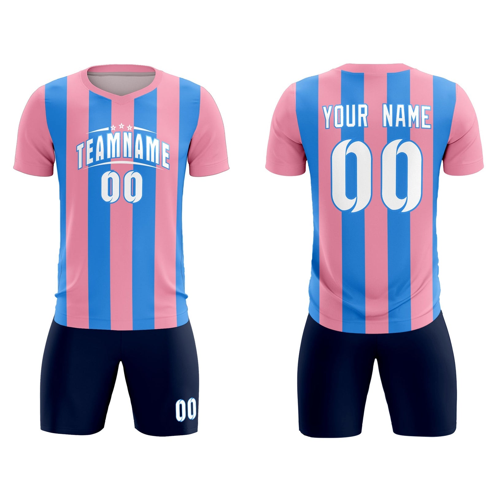 Custom Light Pink Powder Blue Vertical Stripes Casual Outdoor Soccer Sets Jersey