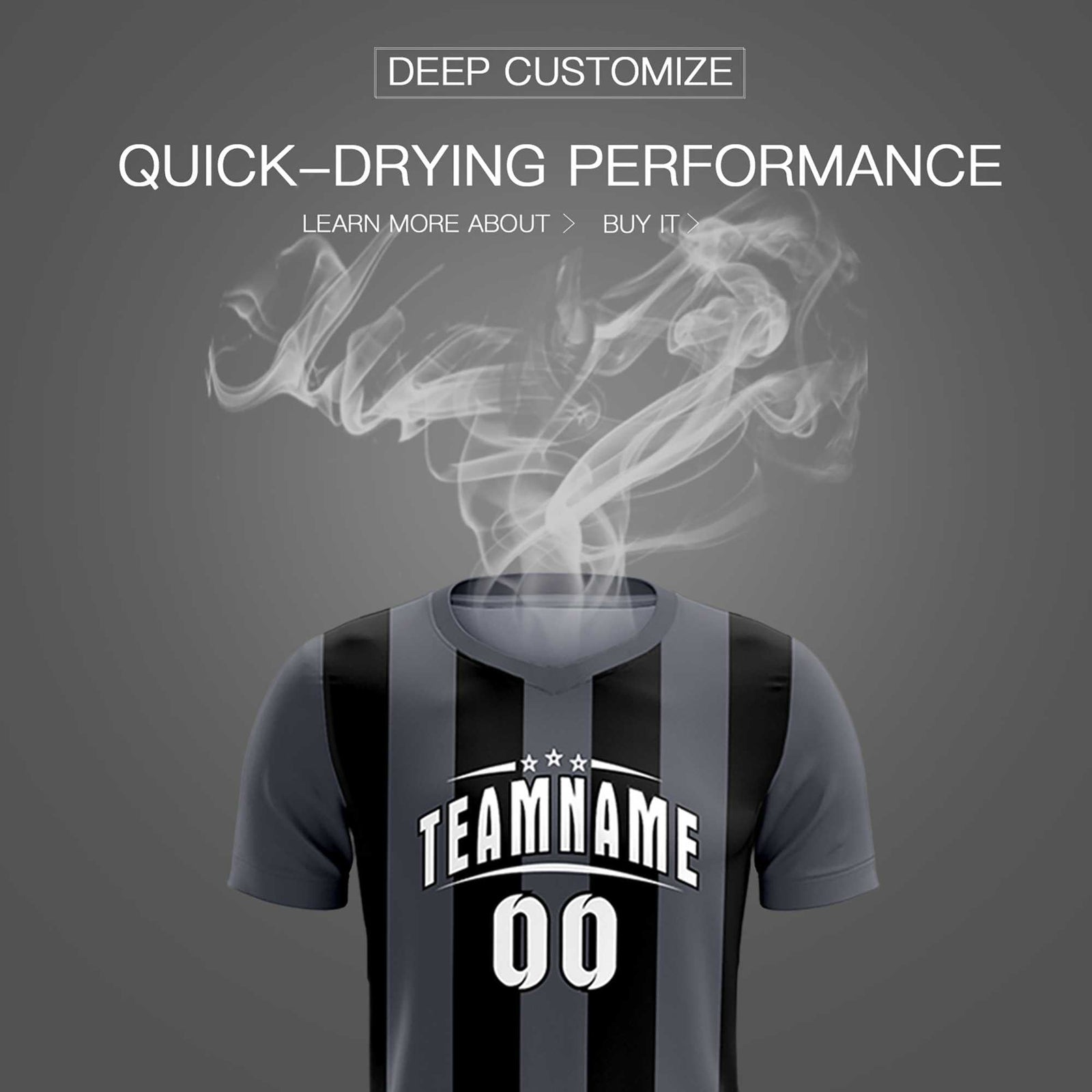 Custom Dark Gray Black Vertical Stripes Casual Outdoor Soccer Sets Jersey