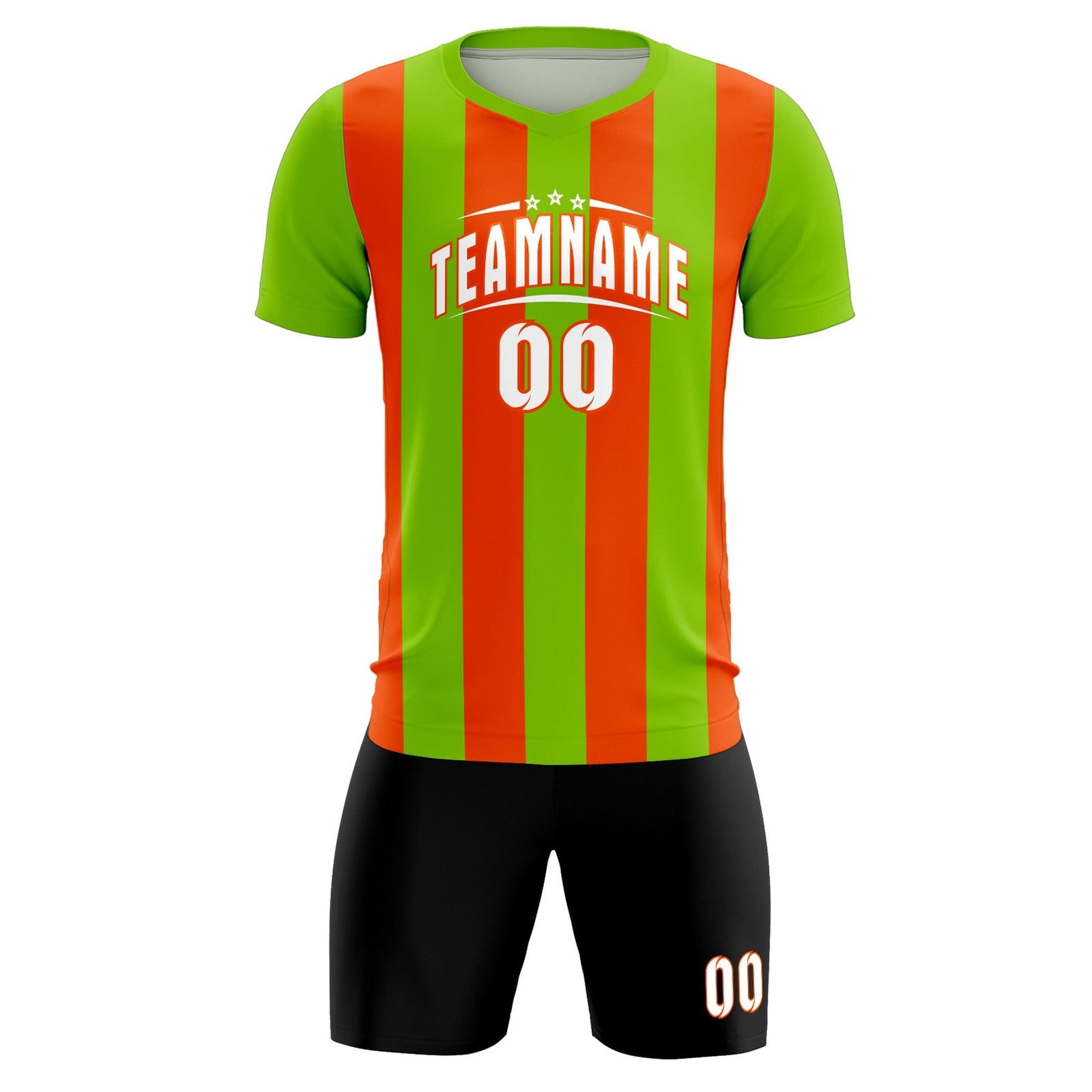 Custom Neon Green Orange Vertical Stripes Casual Outdoor Soccer Sets Jersey