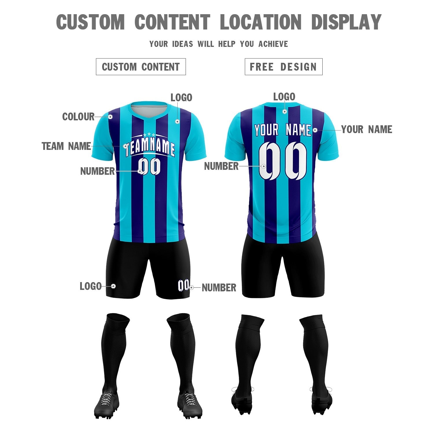 Custom Sky Blue Royal Vertical Stripes Casual Outdoor Soccer Sets Jersey