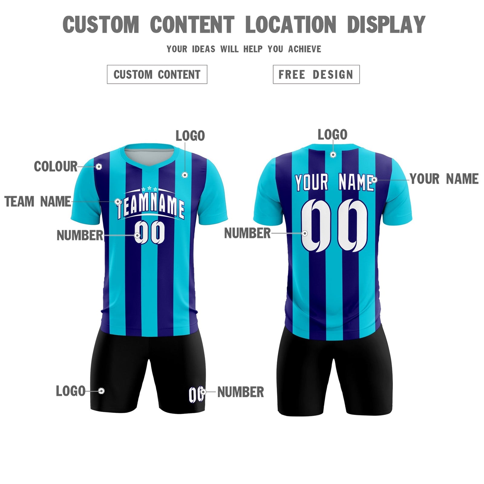 Custom Sky Blue Royal Vertical Stripes Casual Outdoor Soccer Sets Jersey