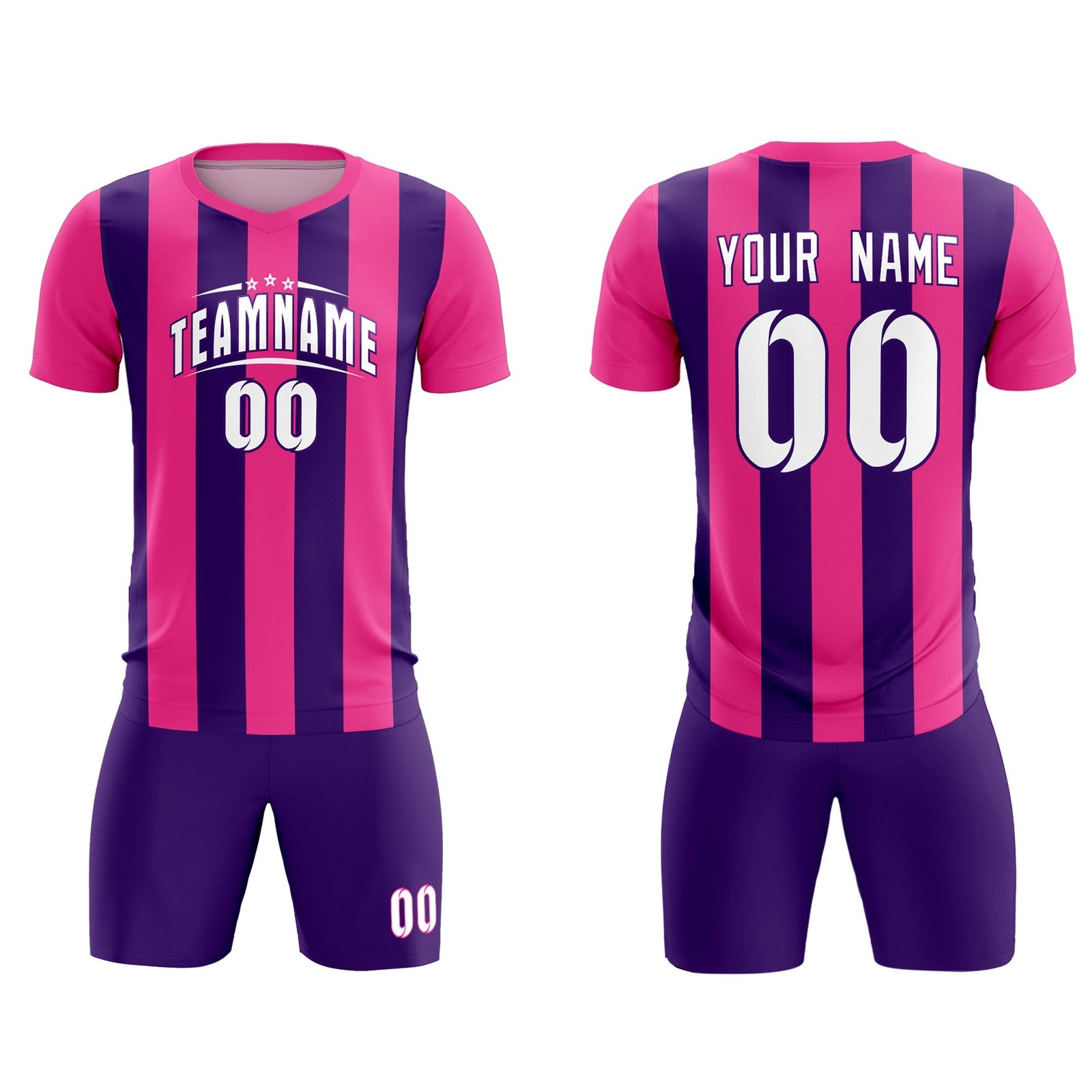 Custom Pink Purple Vertical Stripes Casual Outdoor Soccer Sets Jersey