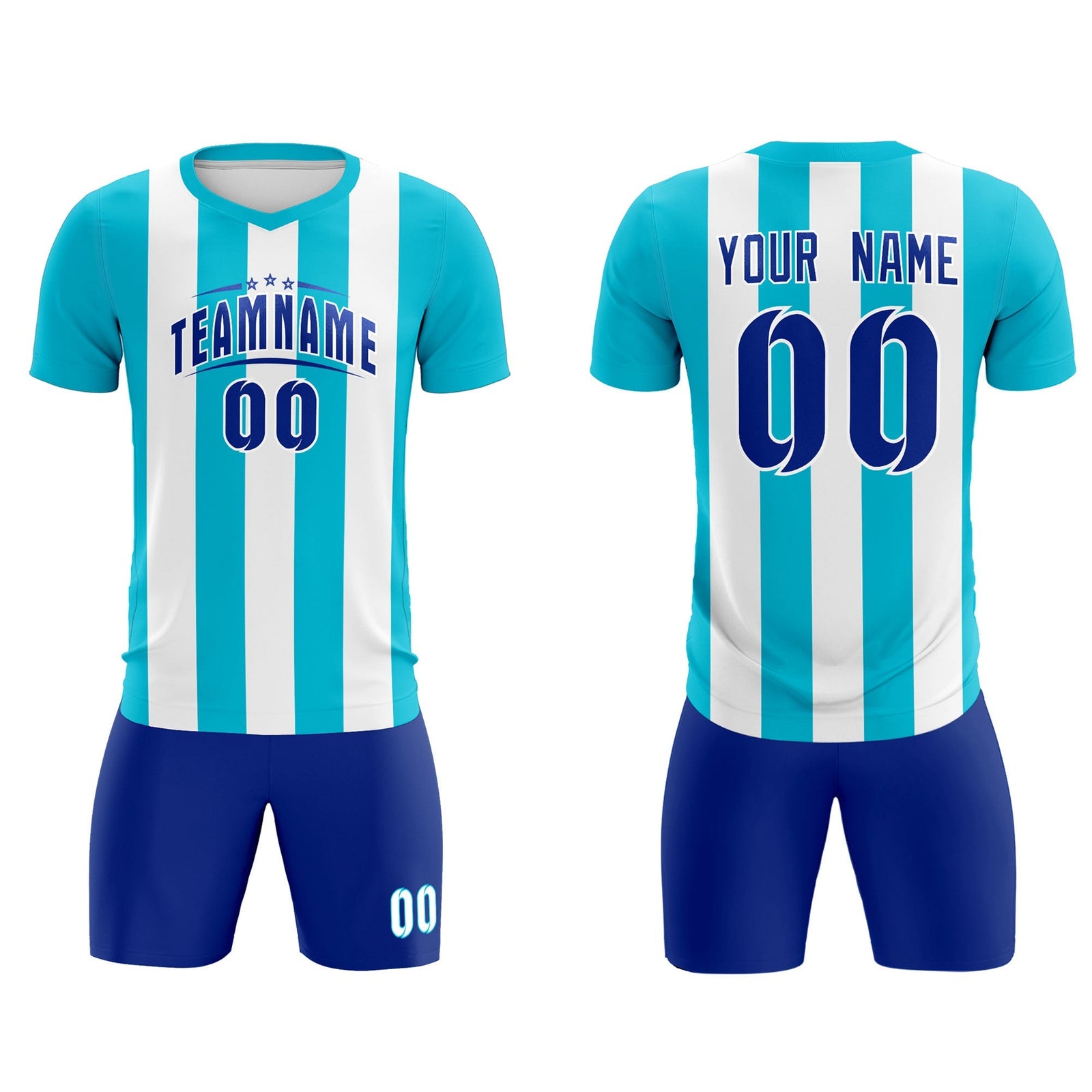 Custom White Sky Blue Vertical Stripes Casual Outdoor Soccer Sets Jersey