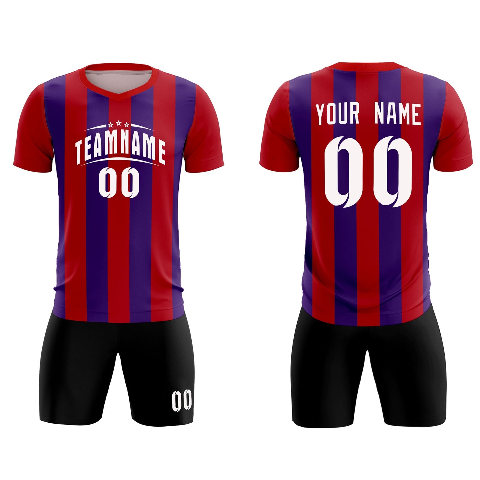 Custom Red Purple Vertical Stripes Casual Outdoor Soccer Sets Jersey