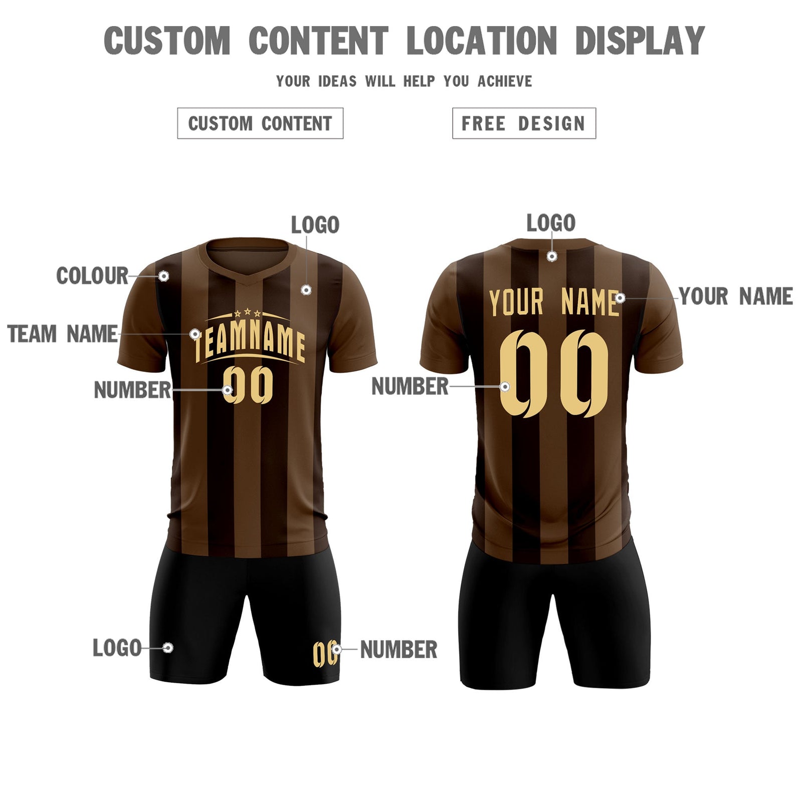 Custom Light Brown Brown Vertical Stripes Casual Outdoor Soccer Sets Jersey
