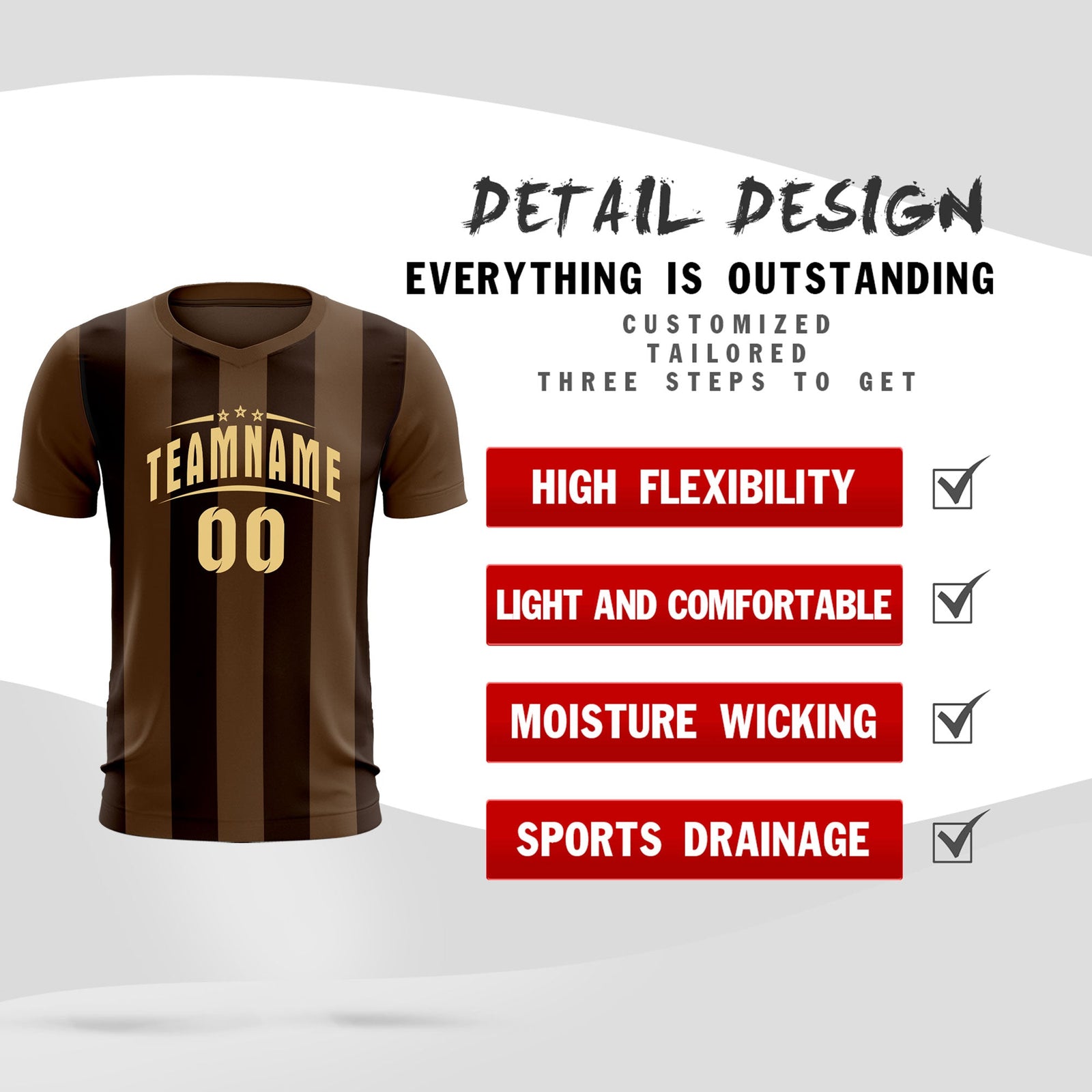 Custom Light Brown Brown Vertical Stripes Casual Outdoor Soccer Sets Jersey