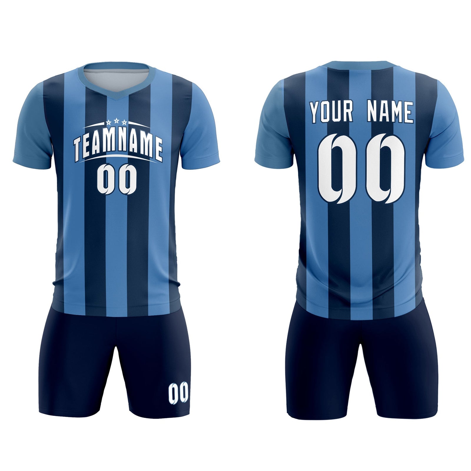 Custom Light Blue Midnight Blue Vertical Stripes Casual Outdoor Soccer Sets Jersey