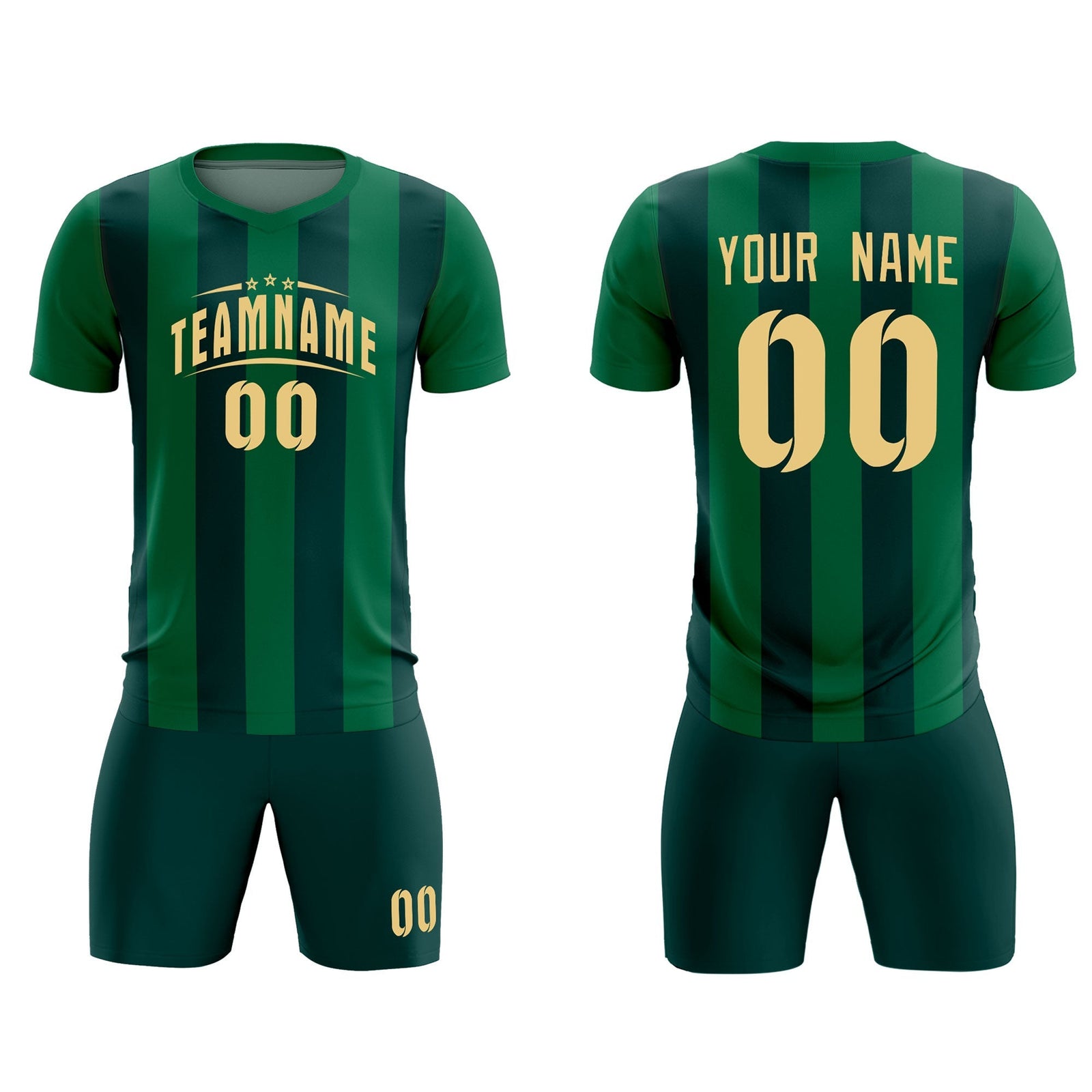 Custom Kelly Green Midnight Green Vertical Stripes Casual Outdoor Soccer Sets Jersey