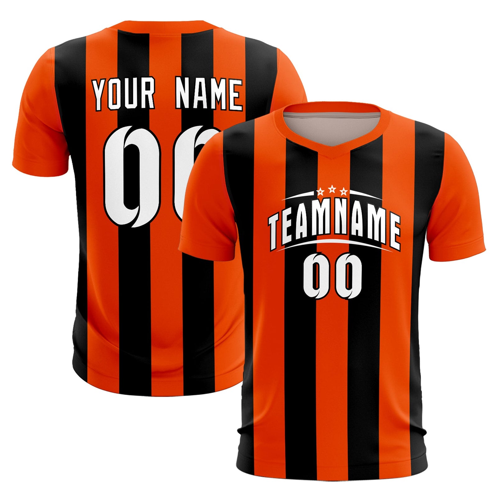 Custom Orange Black Vertical Stripes Casual Outdoor Soccer Sets Jersey