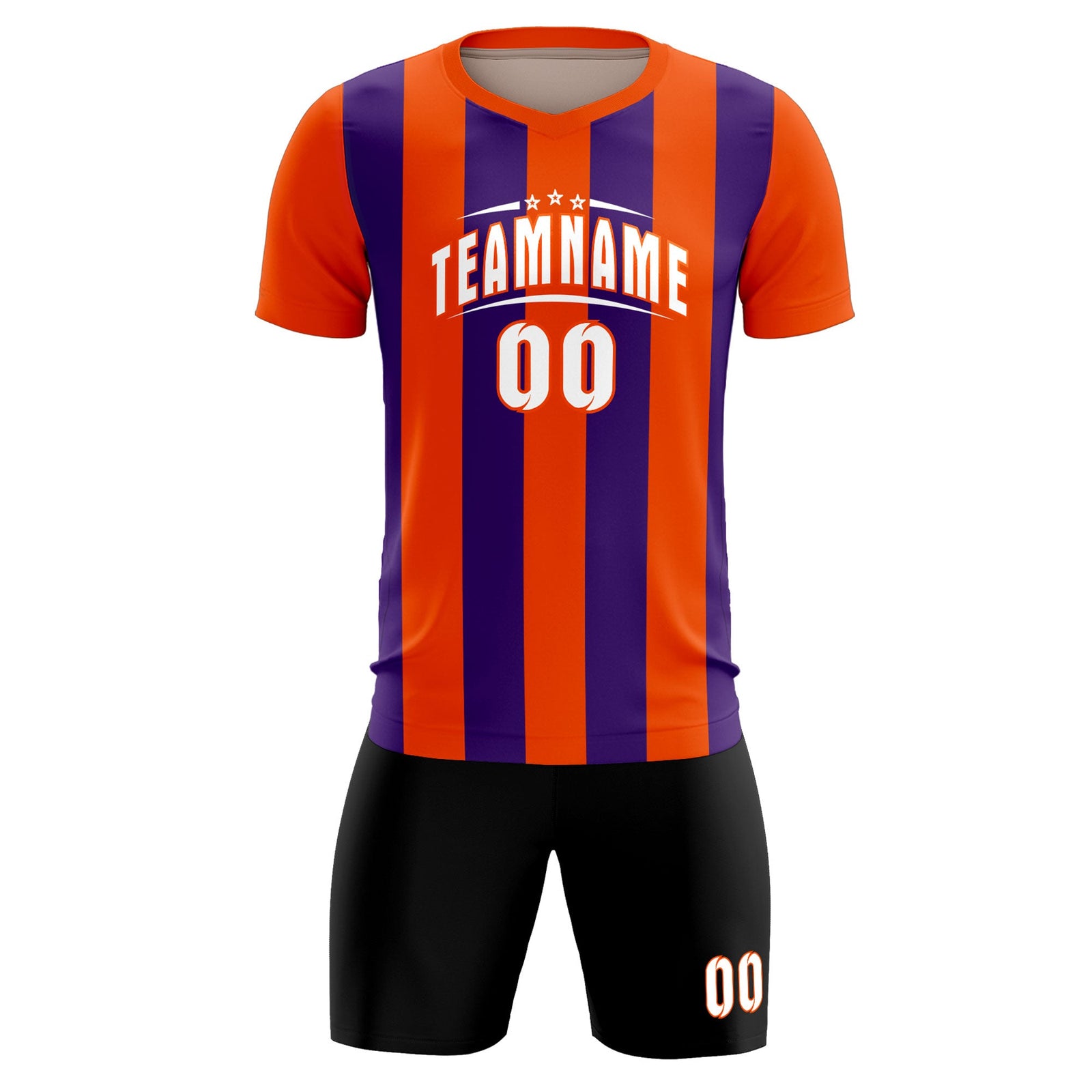 Custom Orange Purple Vertical Stripes Casual Outdoor Soccer Sets Jersey