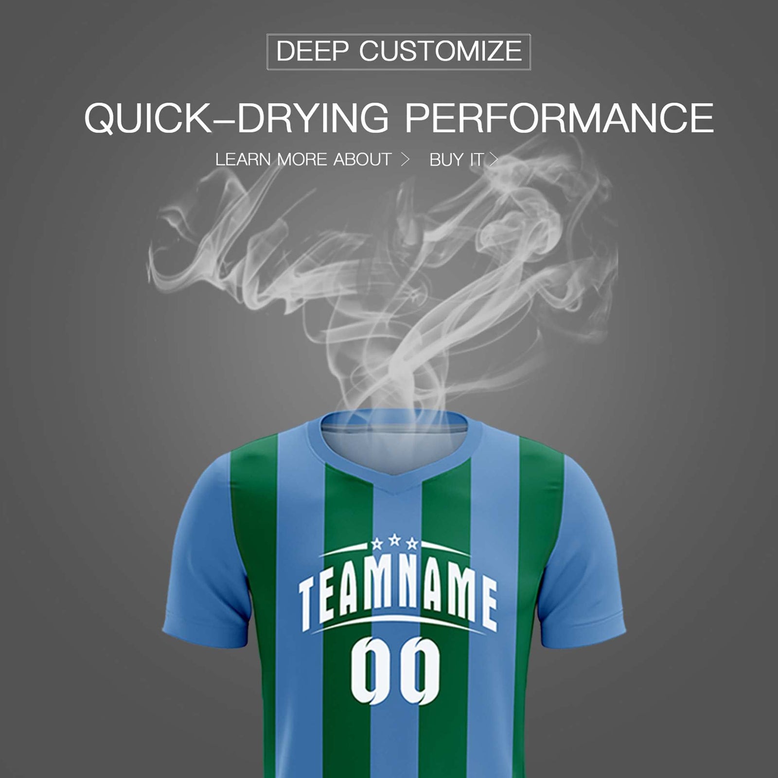 Custom Light Blue Kelly Green Vertical Stripes Casual Outdoor Soccer Sets Jersey