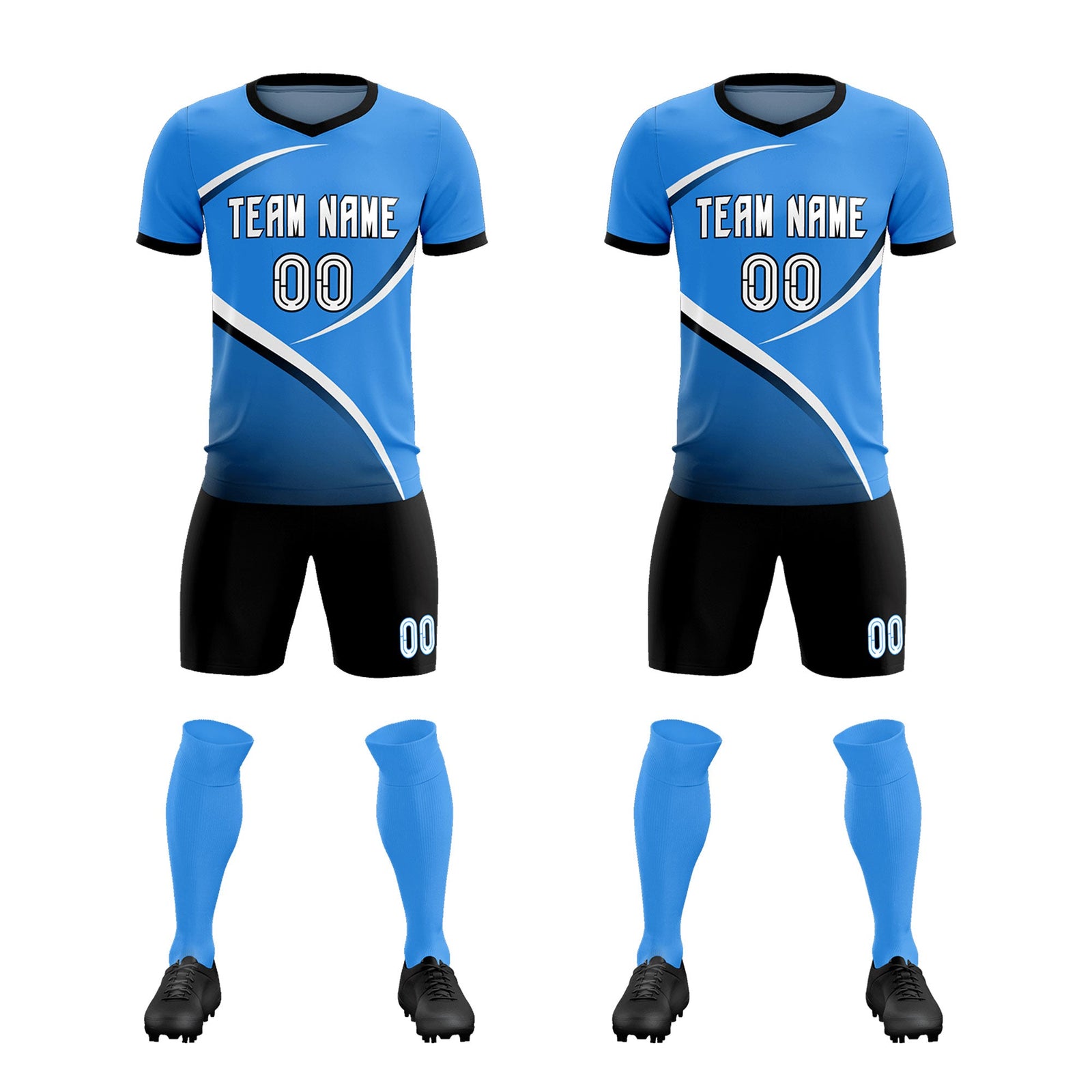 Custom Powder Blue Navy Color Block Training Uniform For Men Soccer Sets Jersey