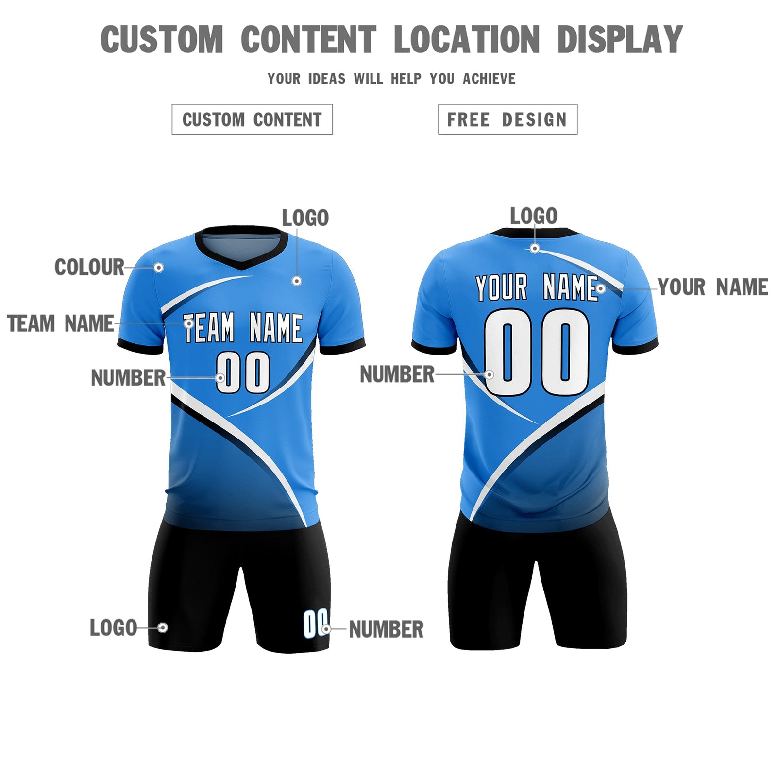 Custom Powder Blue Navy Color Block Training Uniform For Men Soccer Sets Jersey