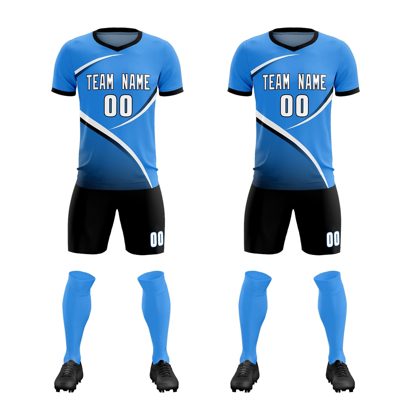 Custom Powder Blue Navy Color Block Training Uniform For Men Soccer Sets Jersey