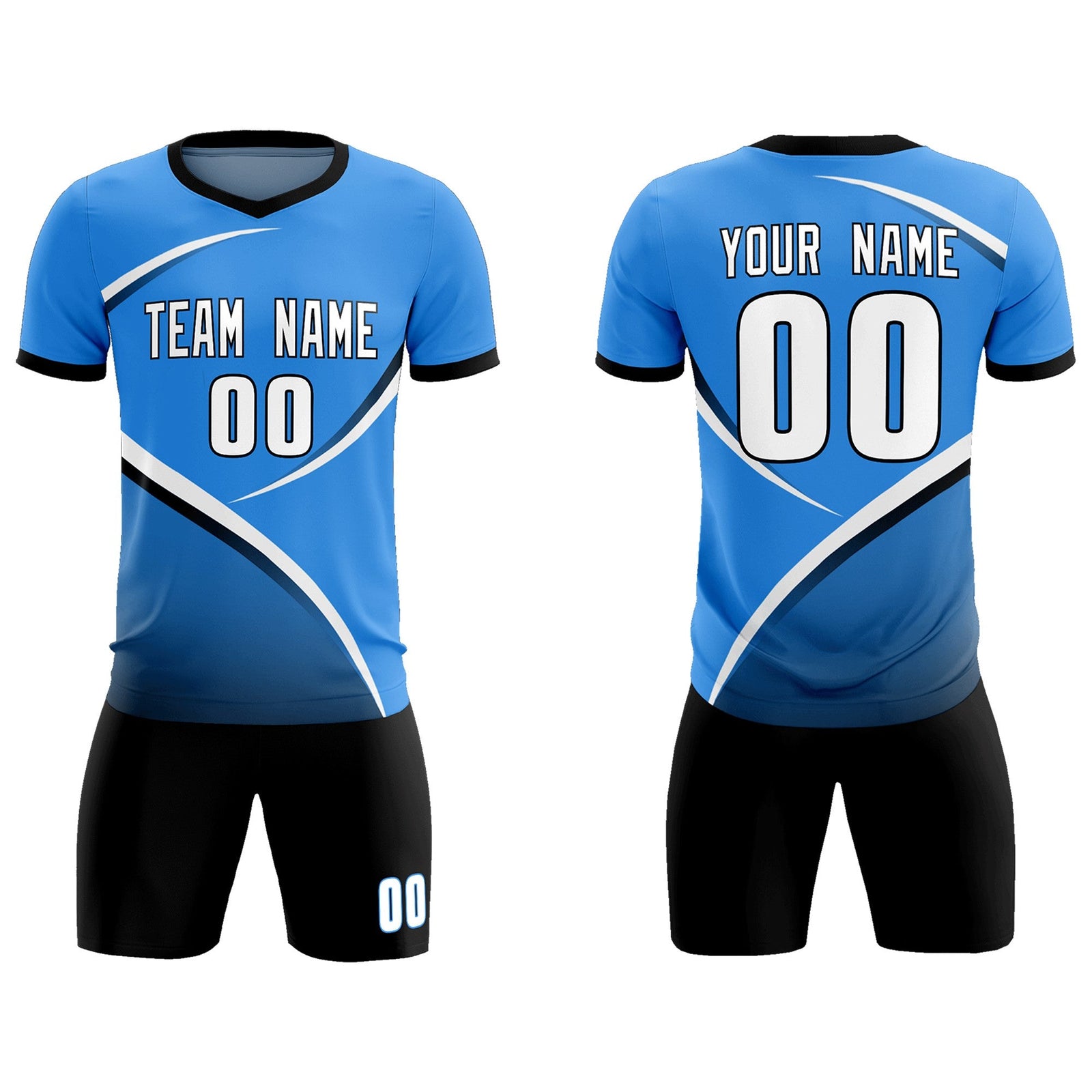 Custom Powder Blue Navy Color Block Training Uniform For Men Soccer Sets Jersey