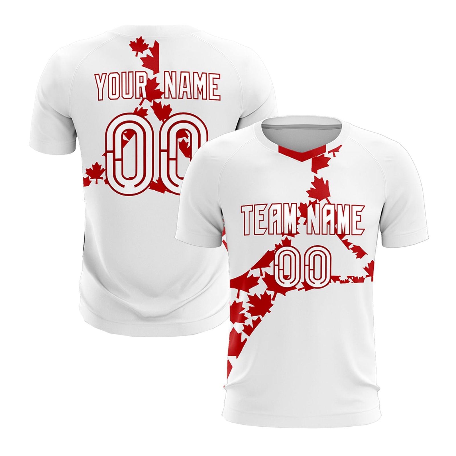 Custom White Red Canada Maple Leaves World Cup Inspired Quick-Drying Graffiti Pattern Soccer Sets Jersey