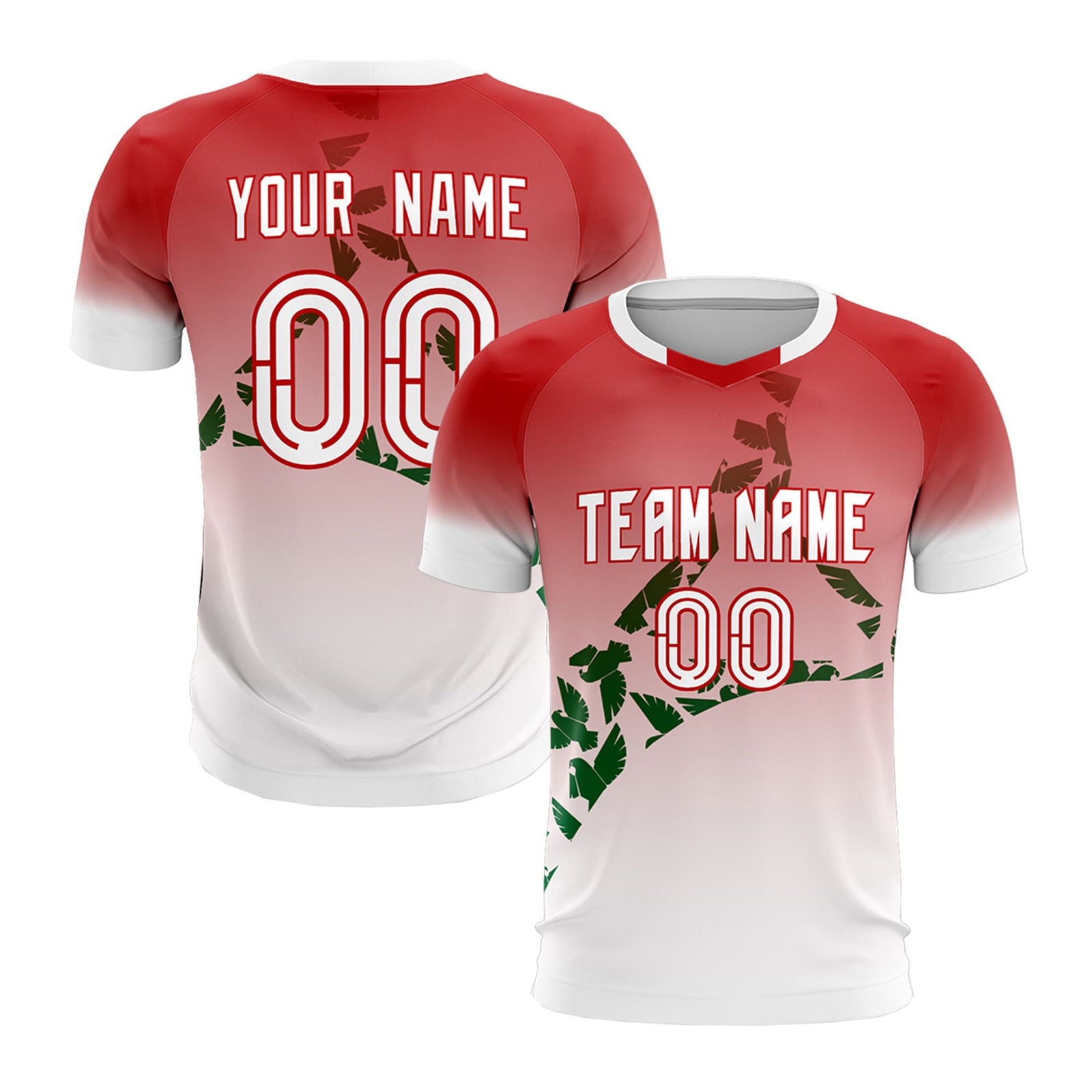 Custom Red Kelly Green Mexico Eagle World Cup Inspired Breathable Gradient Fashion Soccer Sets Jersey