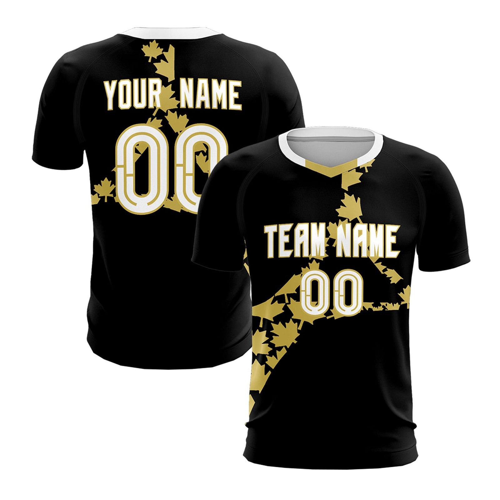 Custom Black Old Gold Canada Maple Leaves World Cup Inspired Breathable Graffiti Pattern Soccer Sets Jersey