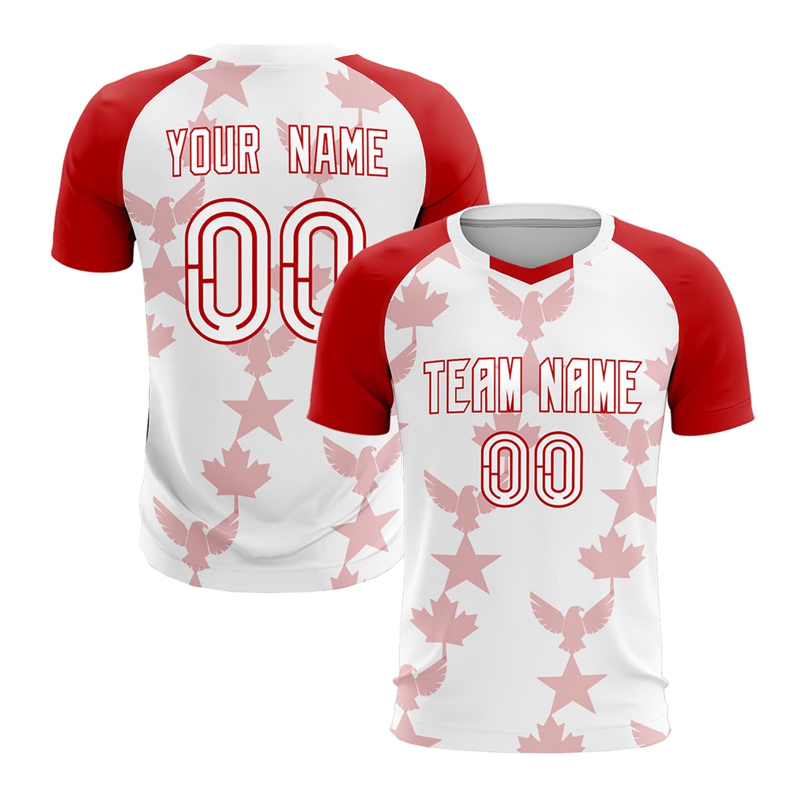 Custom Red White World Cup Inspired Breathable&Quick-Drying Training Uniform Raglan Sleeve Soccer Sets Jersey