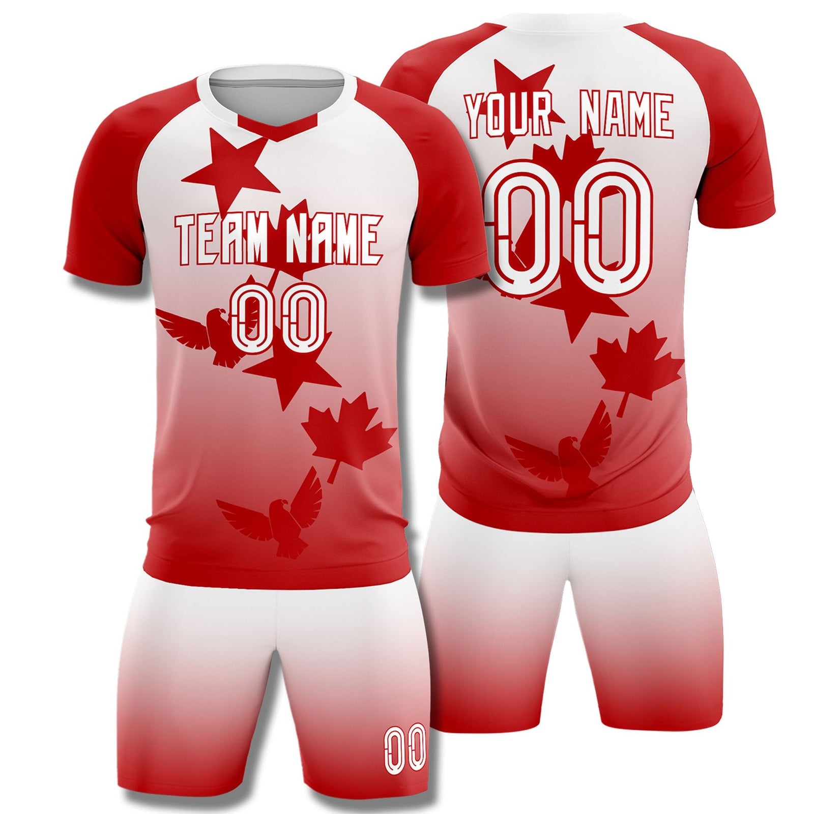Custom Red White World Cup Inspired Wrinkle-Resistant Training Uniform Gradient Fashion Soccer Sets Jersey