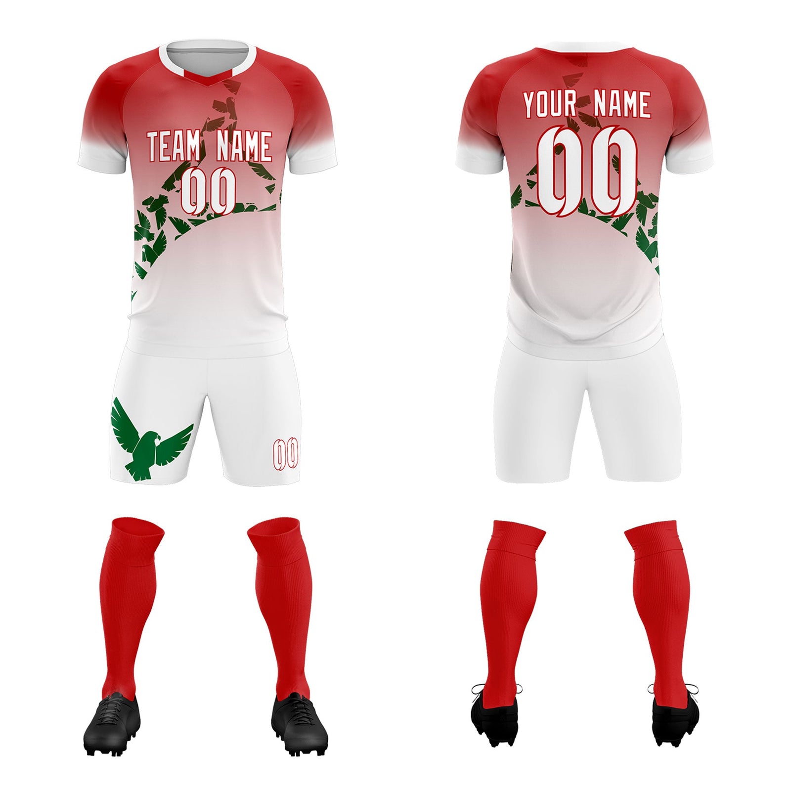 Custom Red Kelly Green Mexico Eagle World Cup Inspired Breathable Gradient Fashion Soccer Sets Jersey