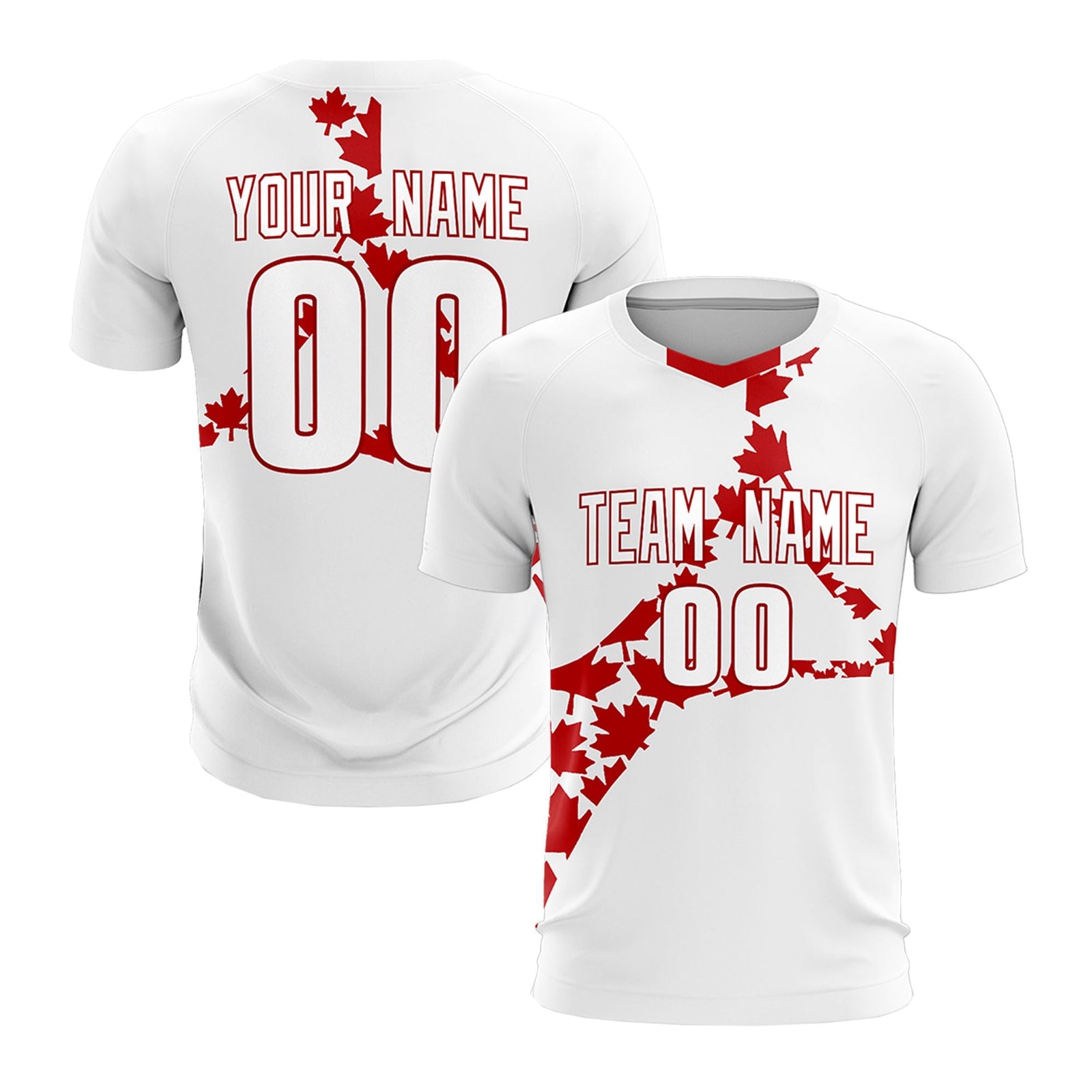Custom White Red Canada Maple Leaves World Cup Inspired Quick-Drying Graffiti Pattern Soccer Sets Jersey