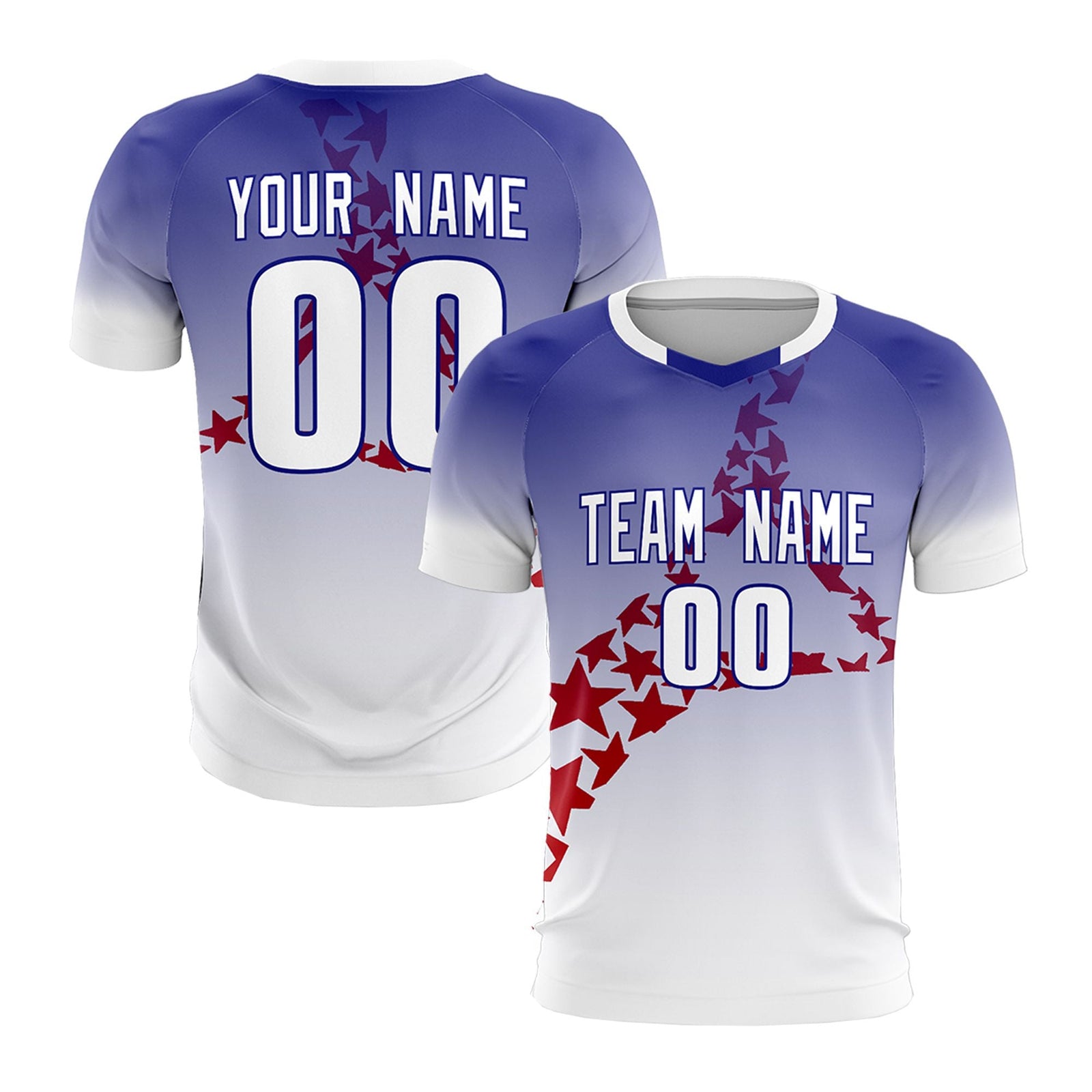 Custom Royal Red America Star World Cup Inspired Drapable Gradient Fashion Soccer Sets Jersey