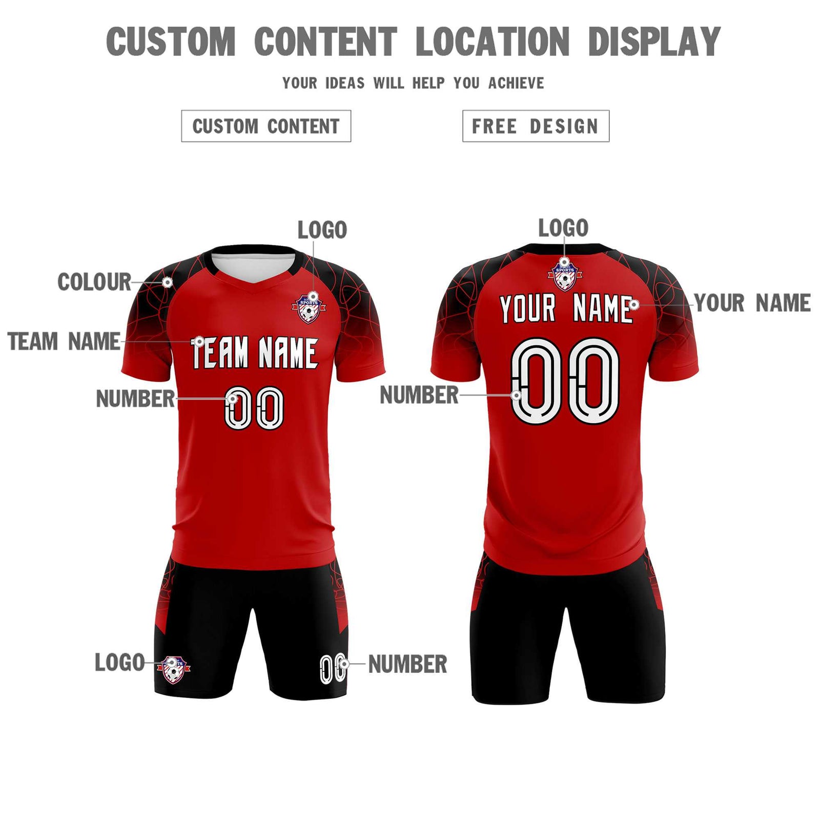Custom Red Classic Soccer Training Sets Jersey For Adults/Kids