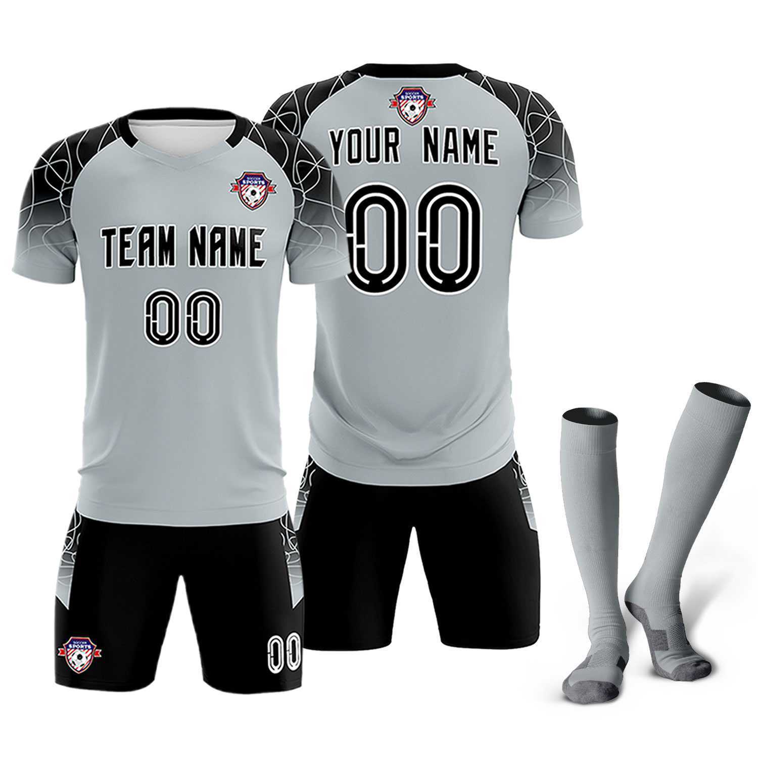 Custom Silver Classic Soccer Training Sets Jersey For Adults/Kids