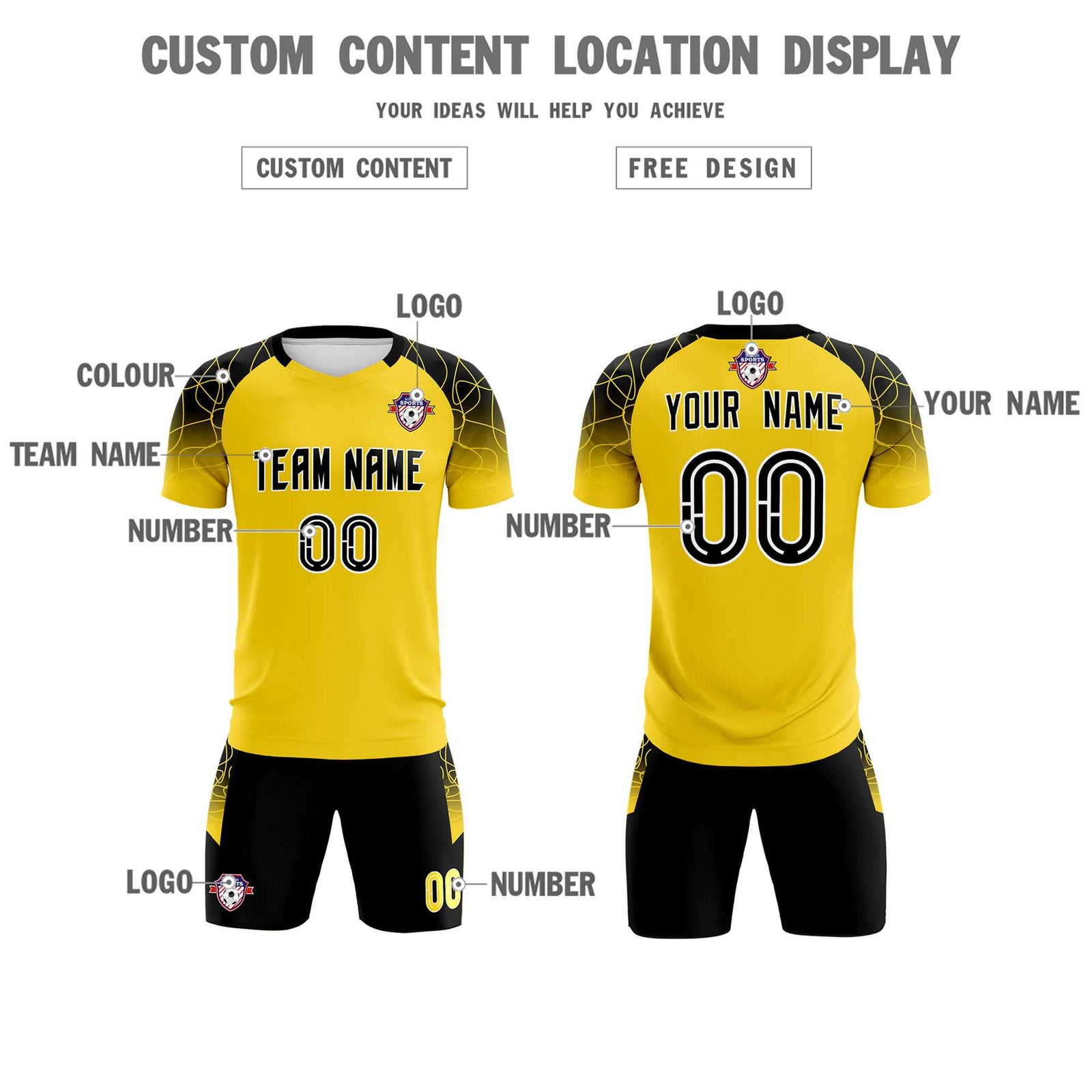 Custom Gold Classic Soccer Training Sets Jersey For Adults/Kids
