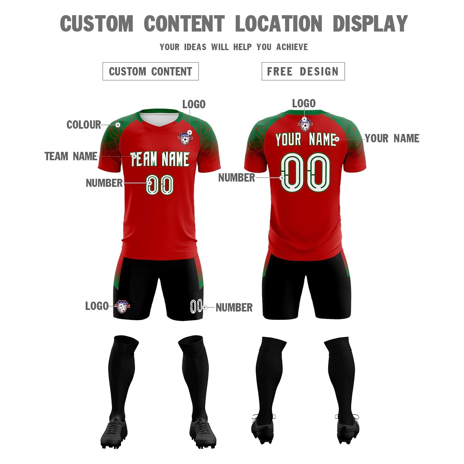Custom Red Classic Soccer Training Sets Jersey For Adults/Kids