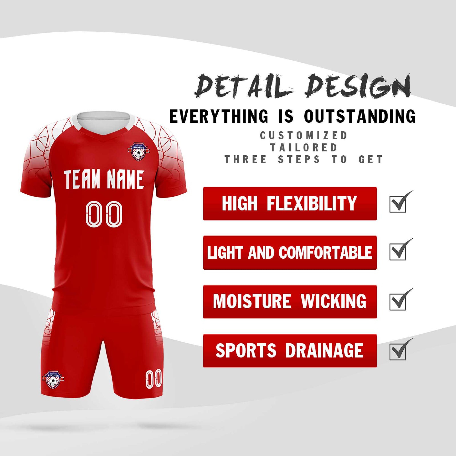Custom Red Classic Soccer Training Sets Jersey For Adults/Kids