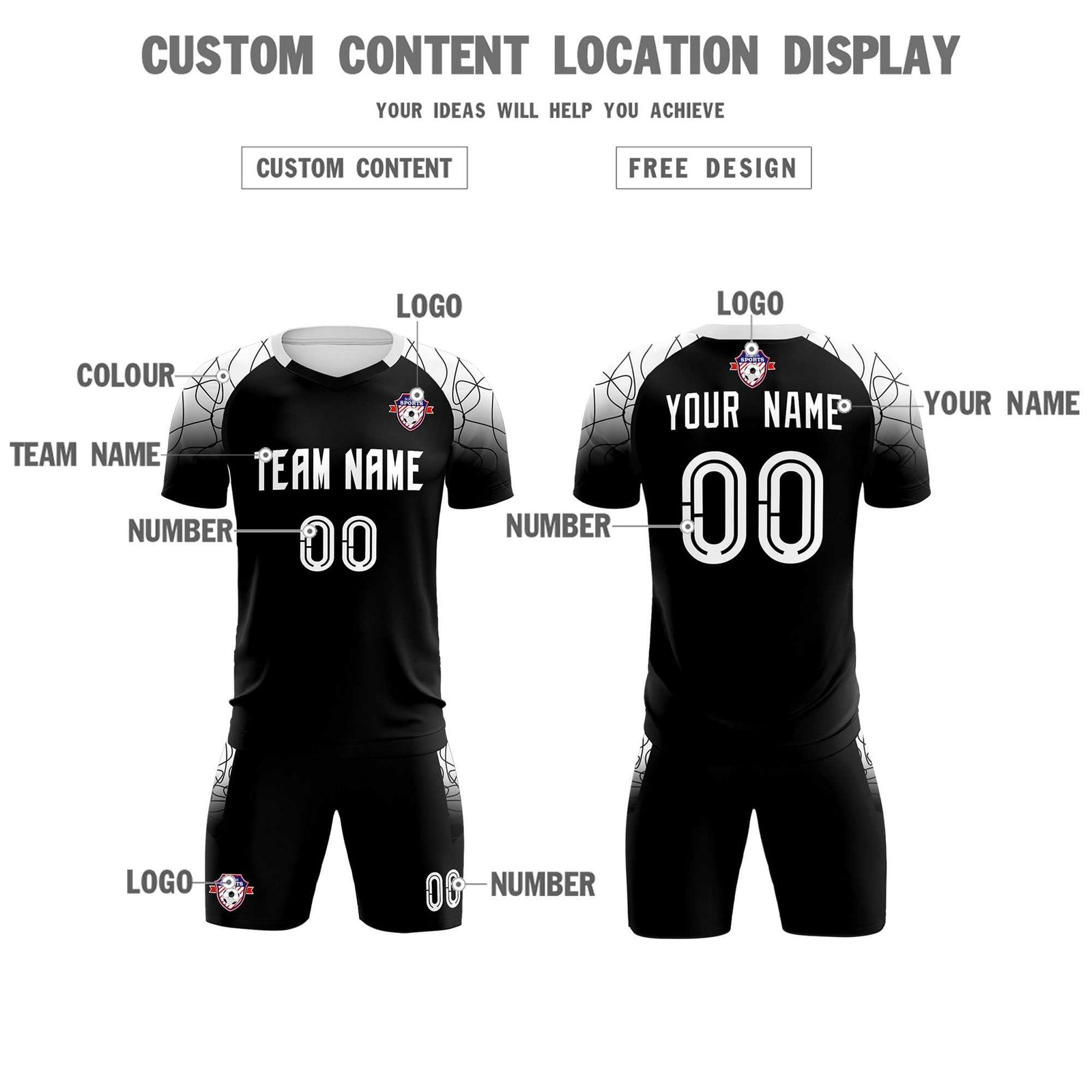 Custom Black Classic Soccer Training Sets Jersey For Adults/Kids