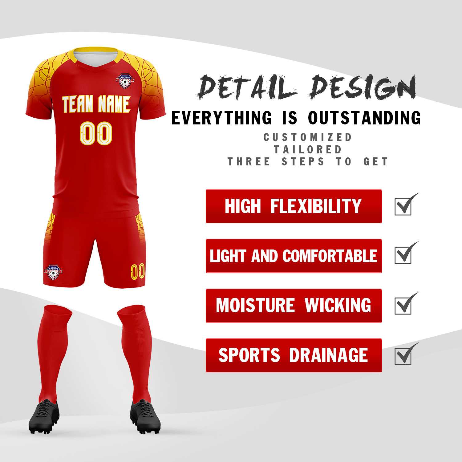 Custom Red Classic Soccer Training Sets Jersey For Adults/Kids