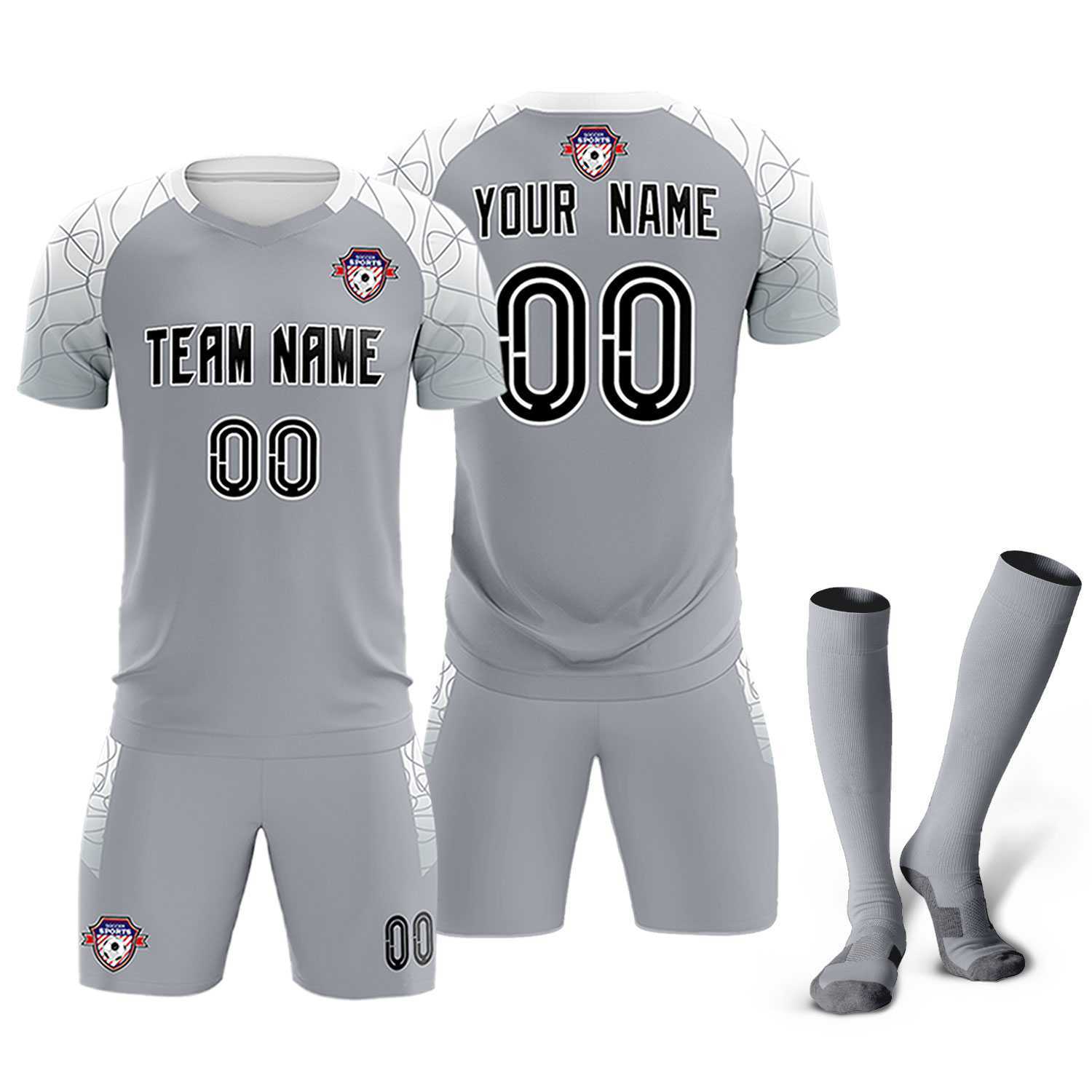 Custom Silver Classic Soccer Training Sets Jersey For Adults/Kids