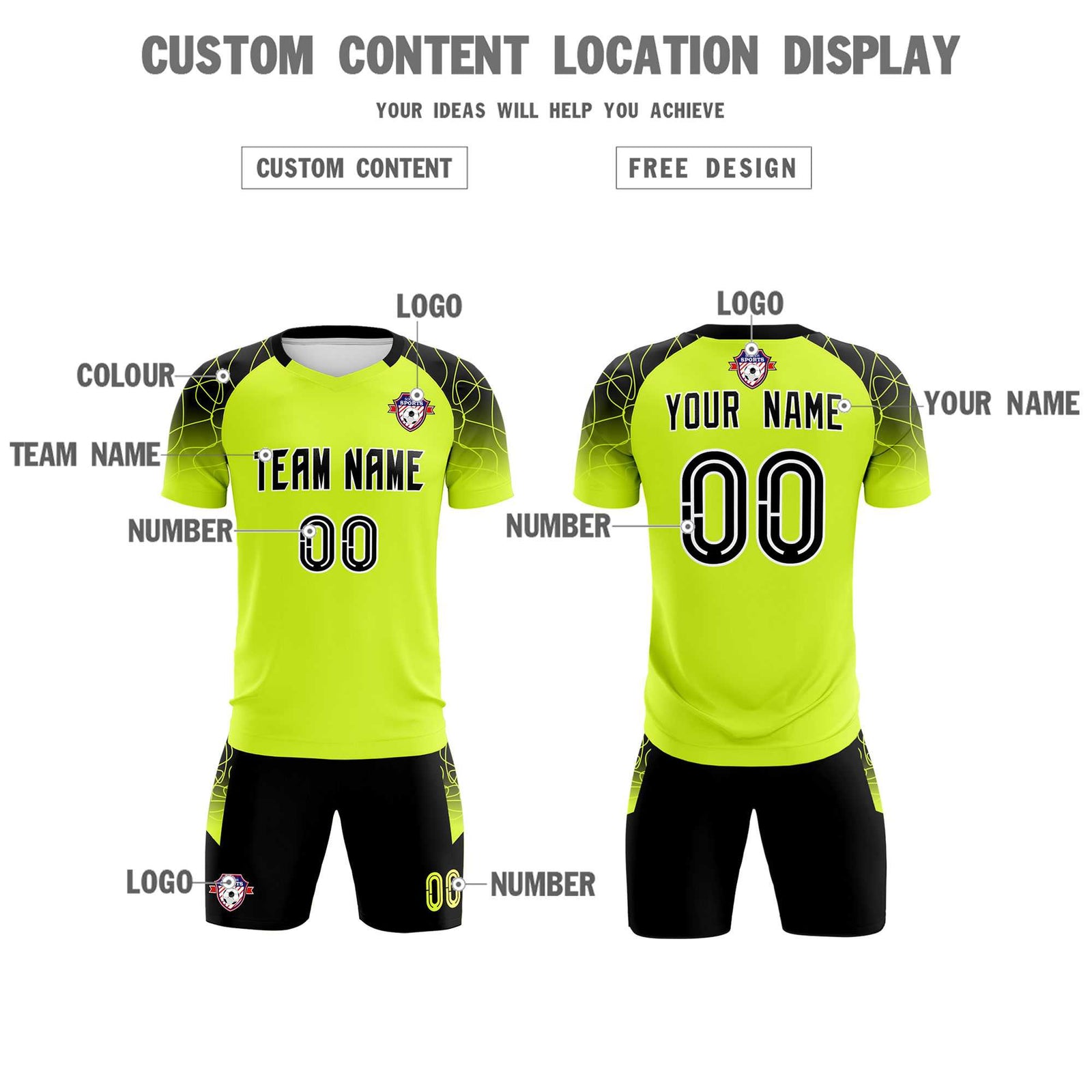 Custom Neon Green Classic Soccer Training Sets Jersey For Adults/Kids