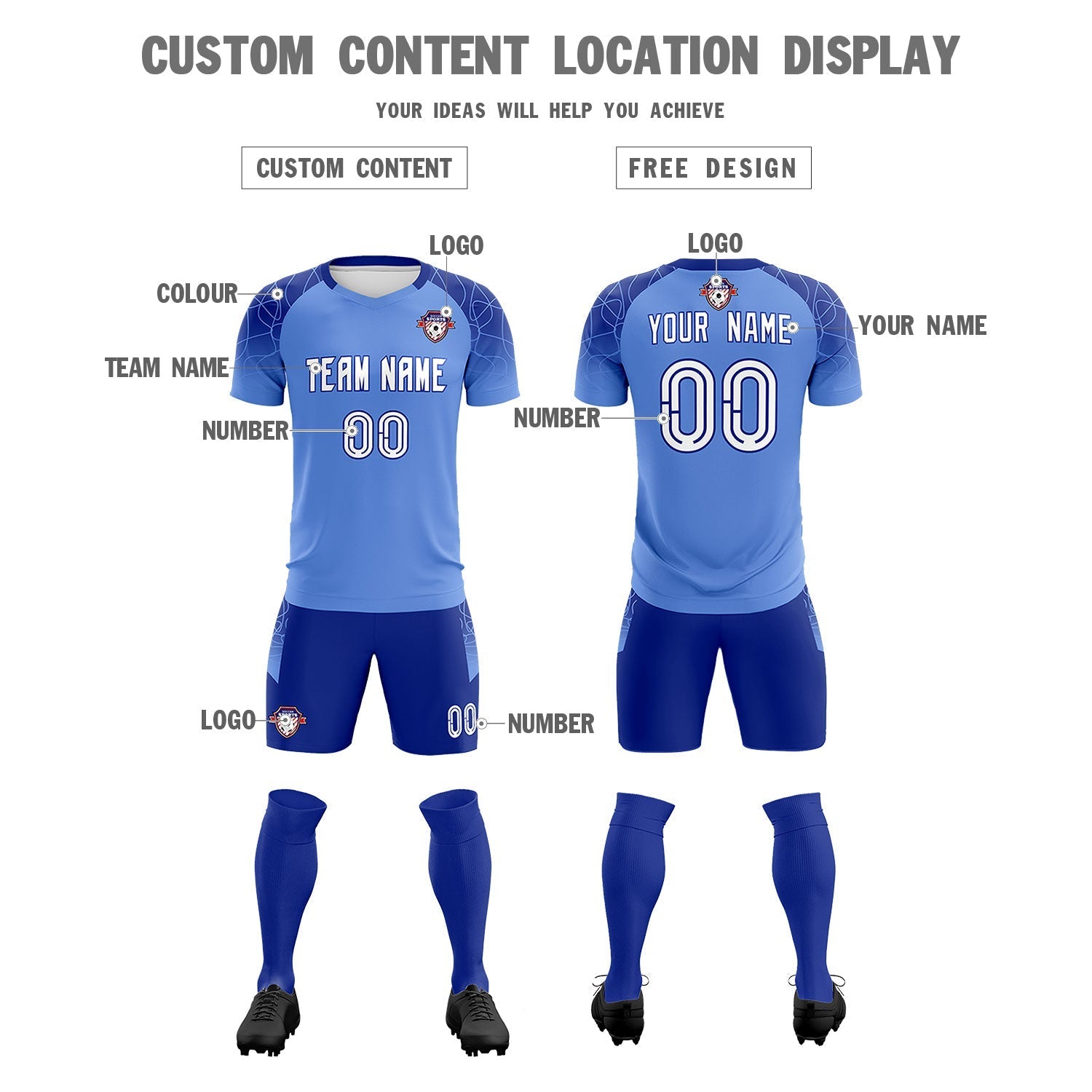 Custom Light Blue Classic Soccer Training Sets Jersey For Adults/Kids