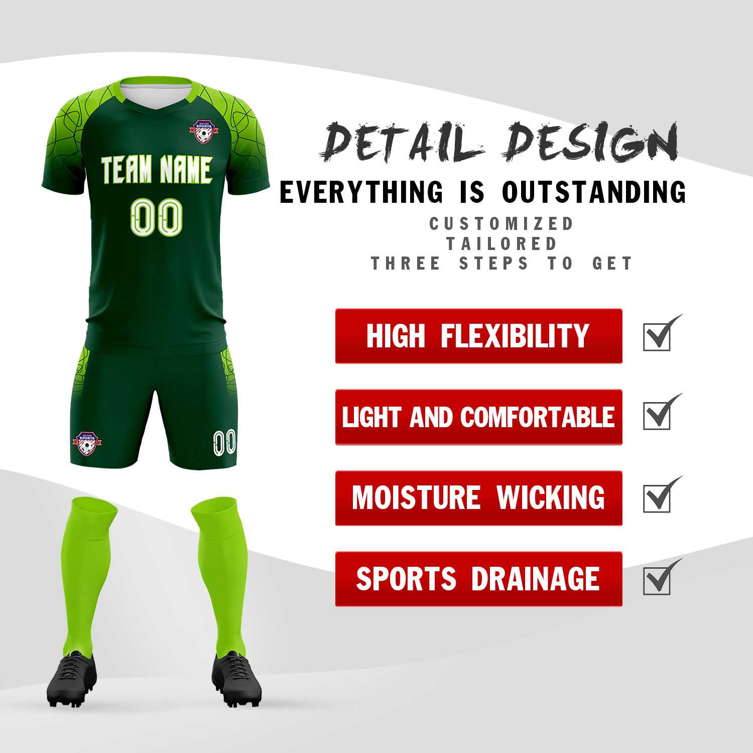 Custom Green Classic Soccer Training Sets Jersey For Adults/Kids