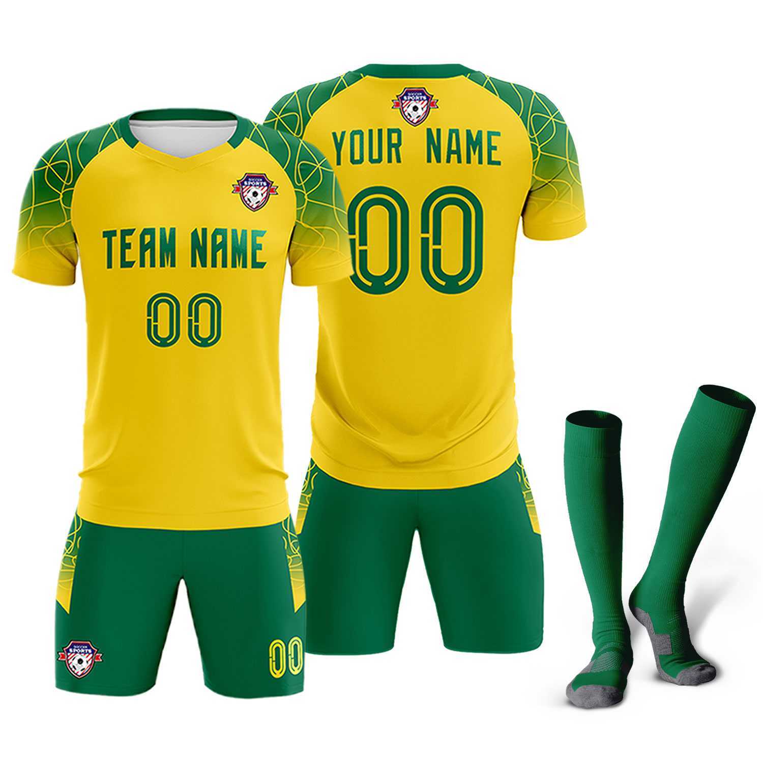 Custom Gold Classic Soccer Training Sets Jersey For Adults/Kids
