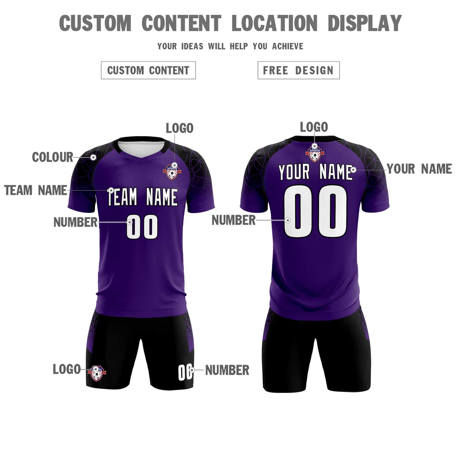 Custom Purple Classic Soccer Training Sets Jersey For Adults/Kids