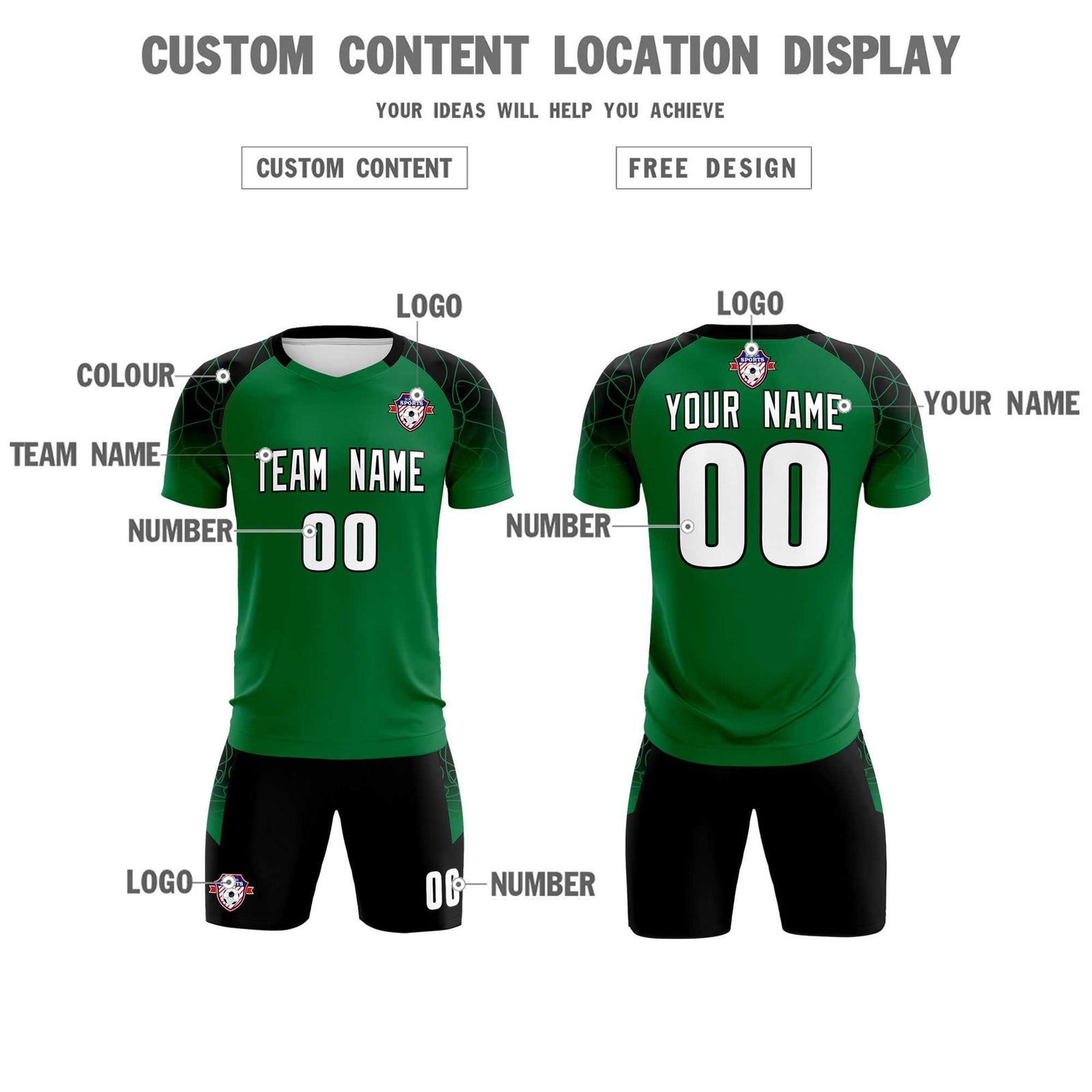 Custom Kelly Green Classic Soccer Training Sets Jersey For Adults/Kids