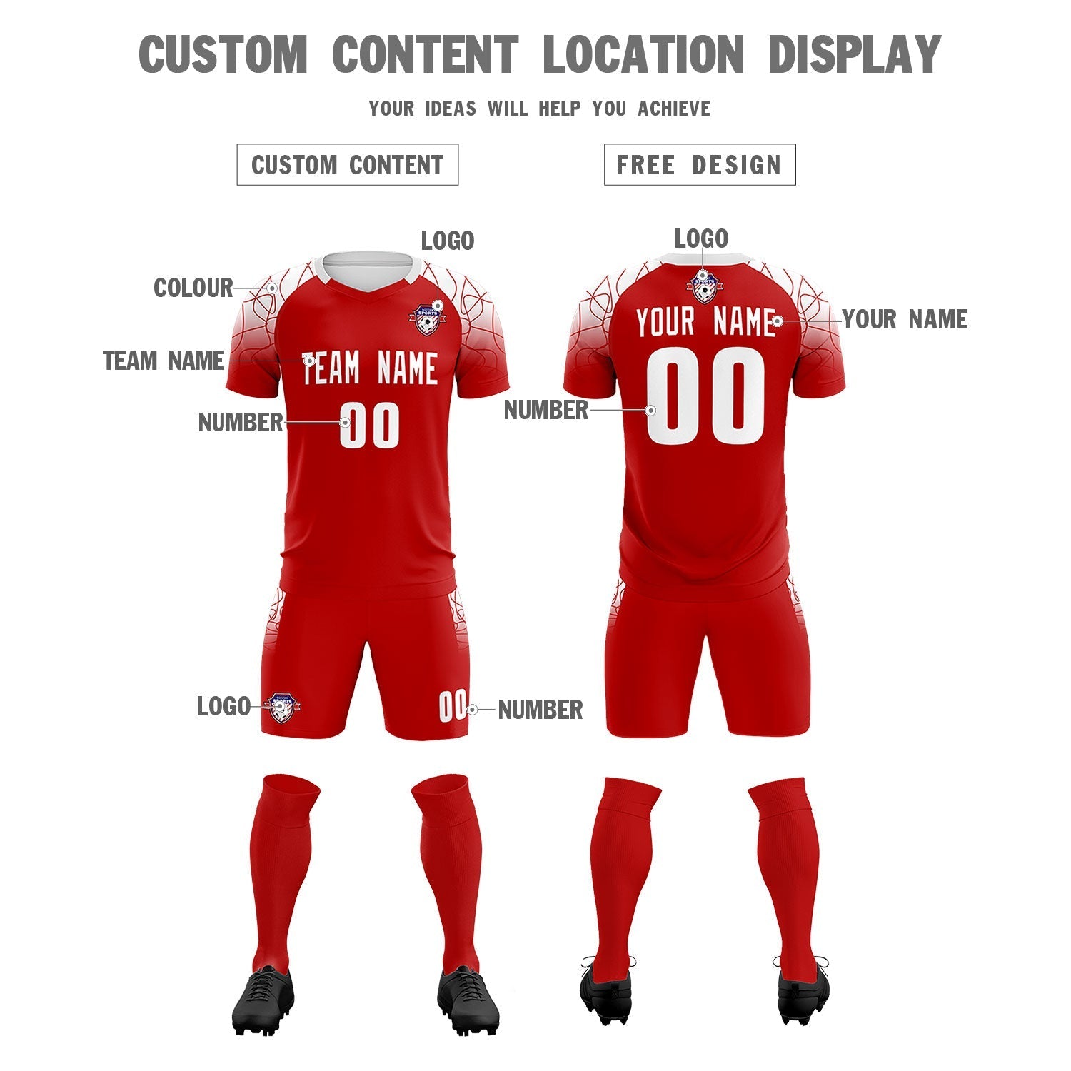 Custom Red Classic Soccer Training Sets Jersey For Adults/Kids
