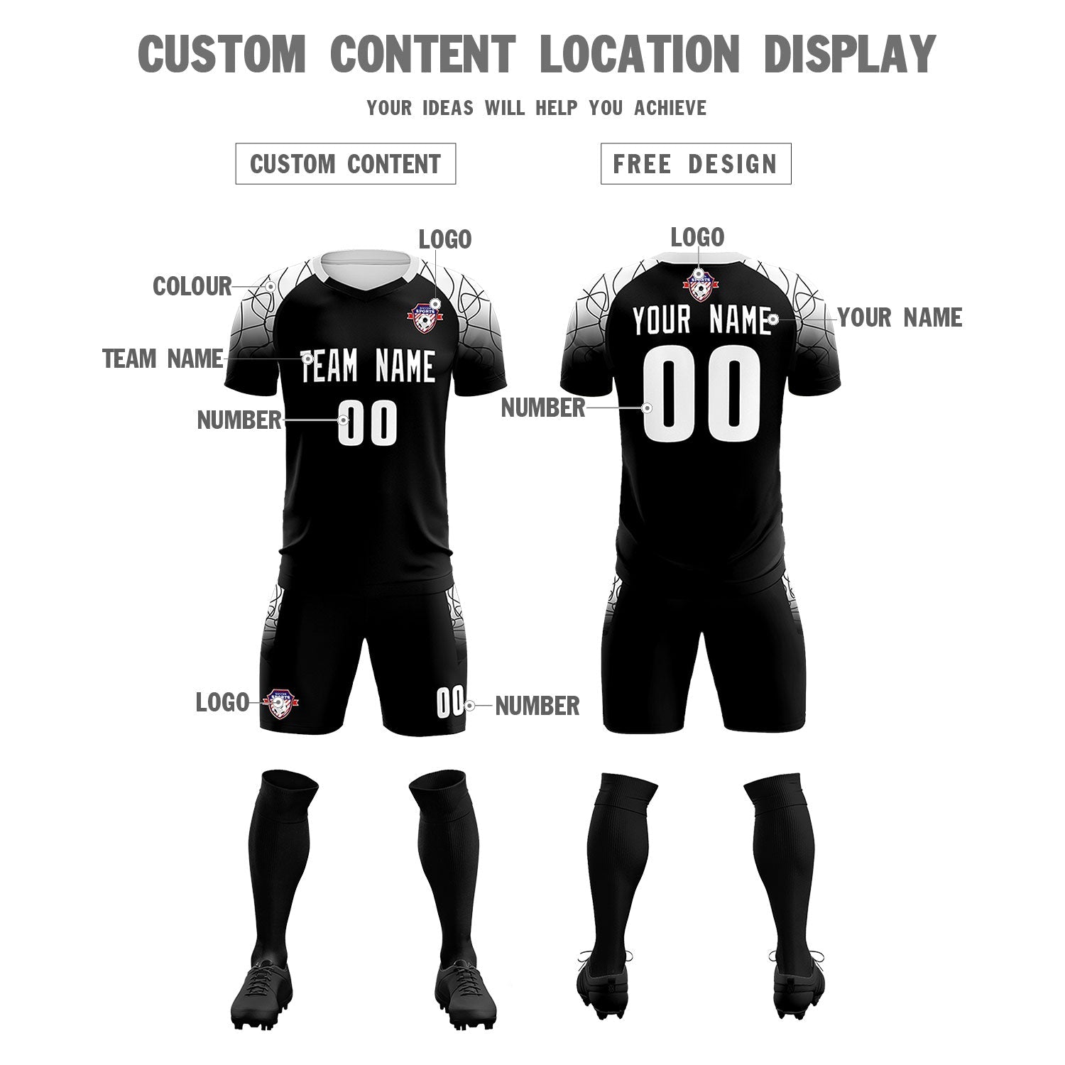 Custom Black Classic Soccer Training Sets Jersey For Adults/Kids