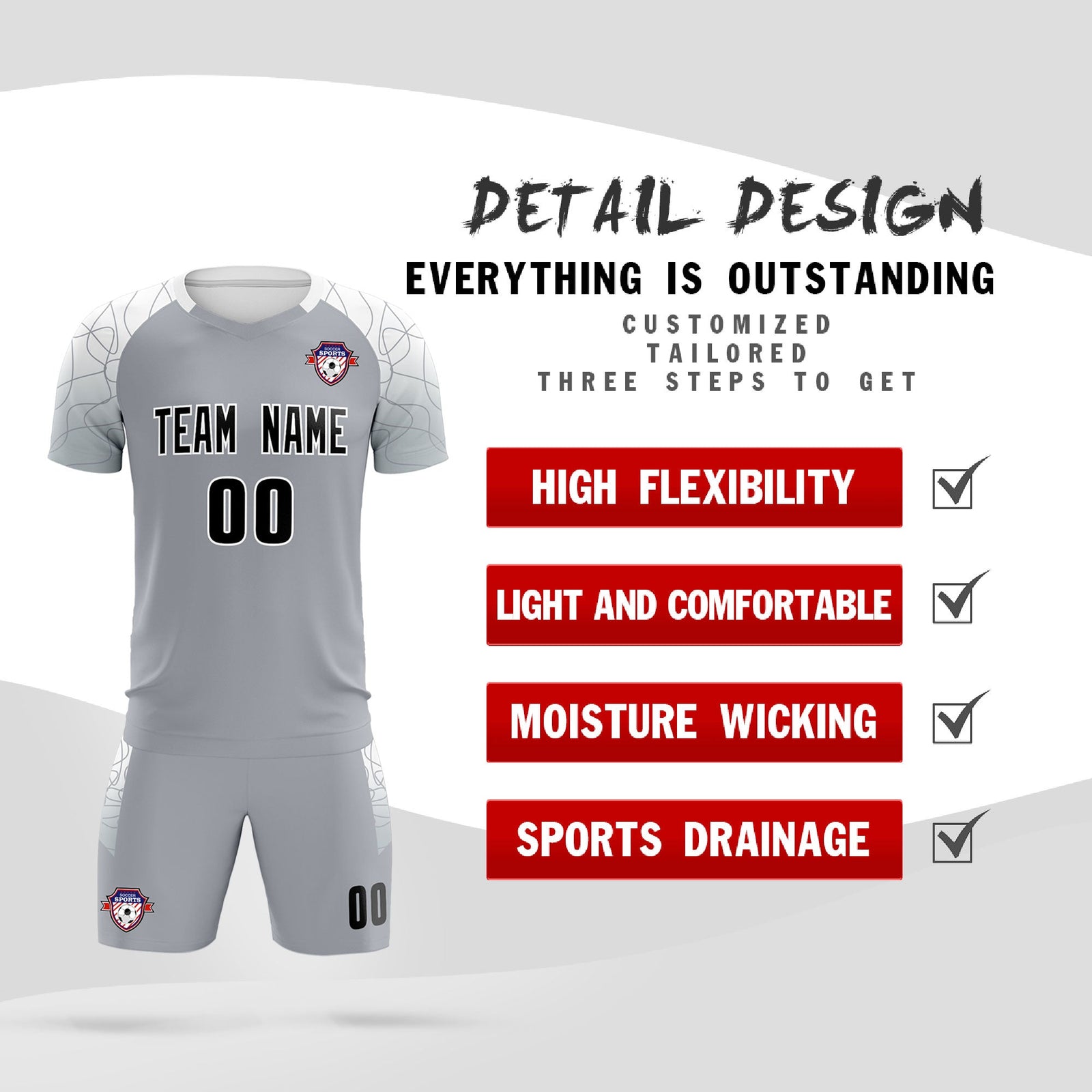 Custom Silver Classic Soccer Training Sets Jersey For Adults/Kids