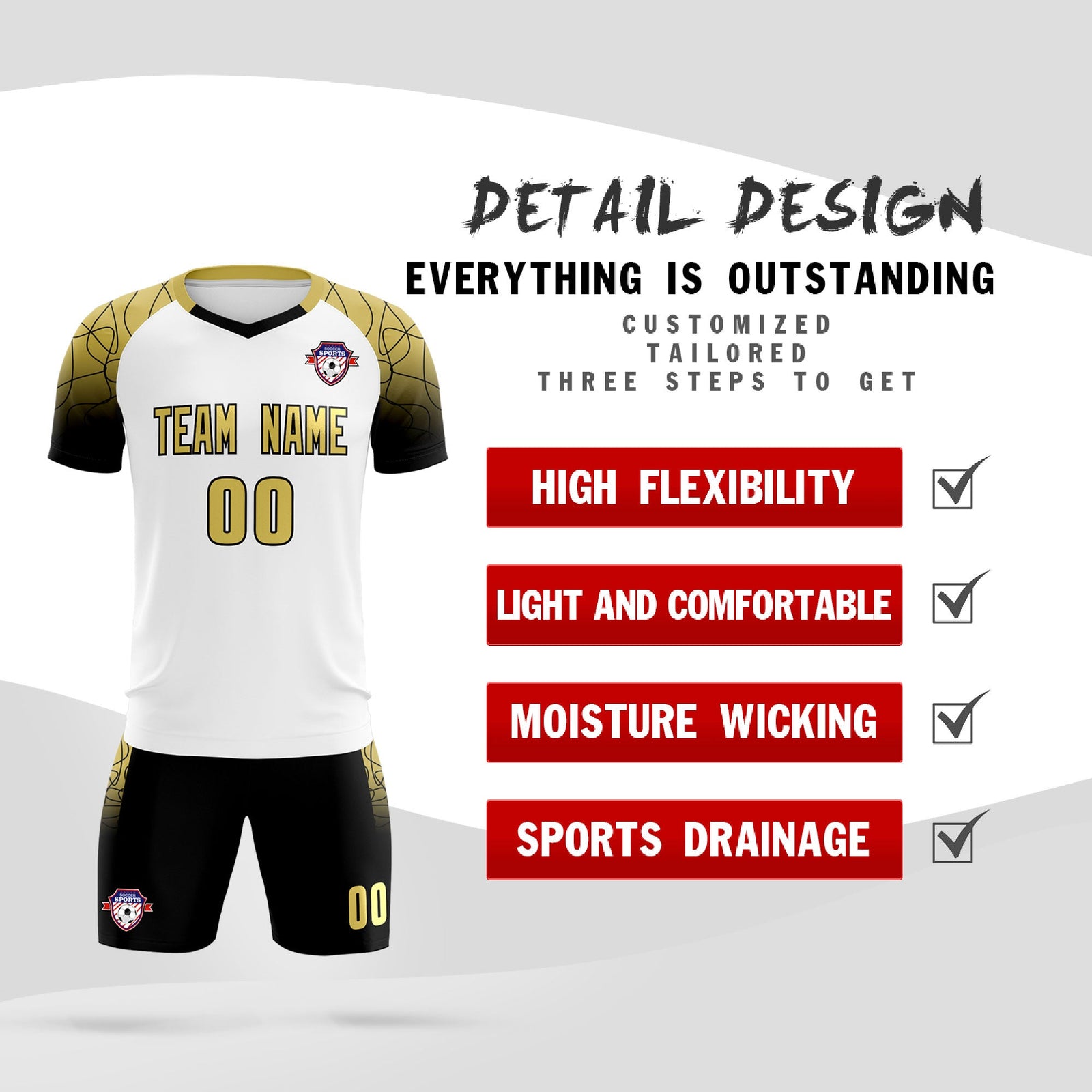 Custom White Classic Soccer Training Sets Jersey For Adults/Kids