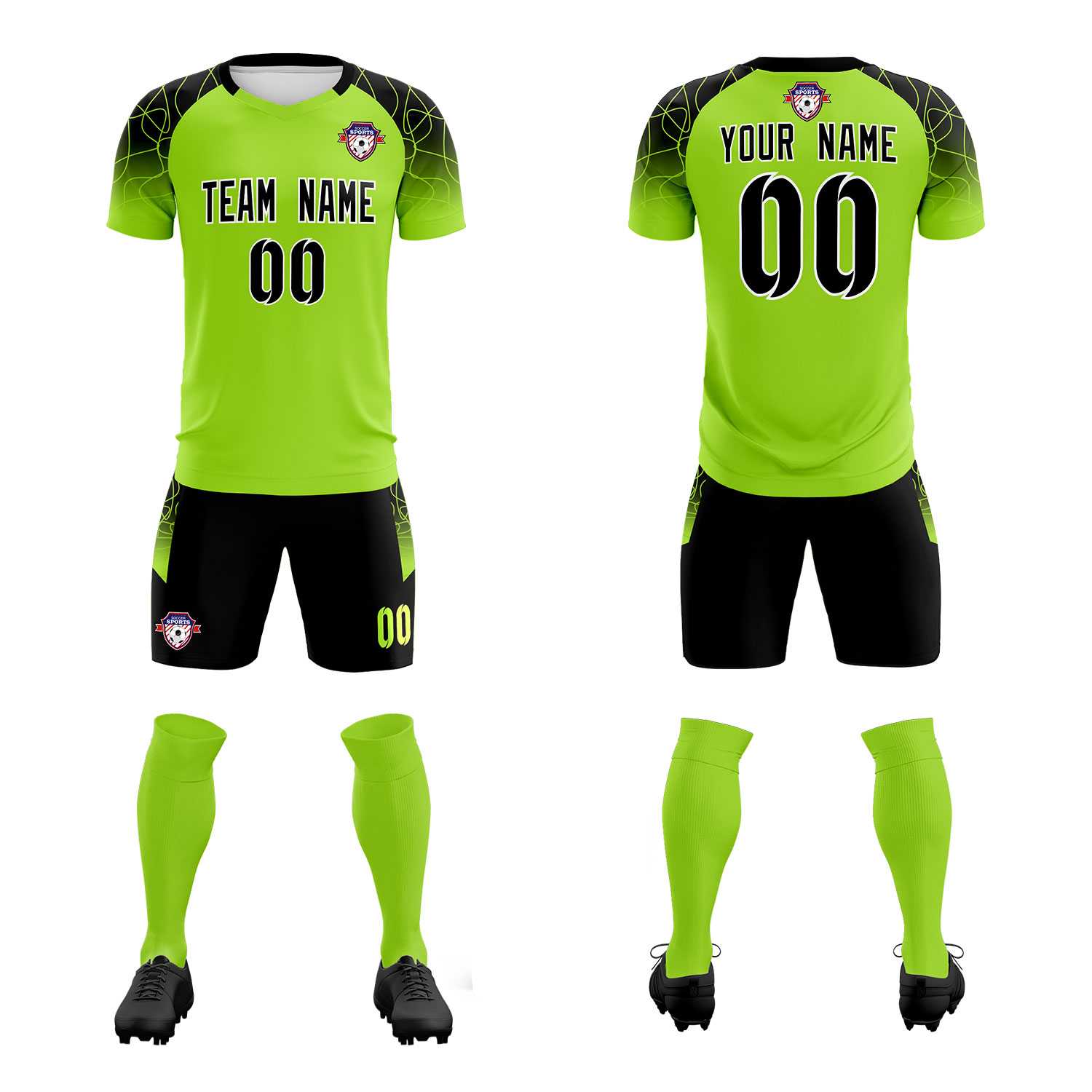Custom Neon Green Classic Soccer Training Sets Jersey For Adults/Kids