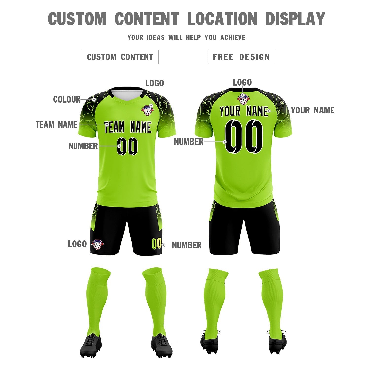 Custom Neon Green Classic Soccer Training Sets Jersey For Adults/Kids