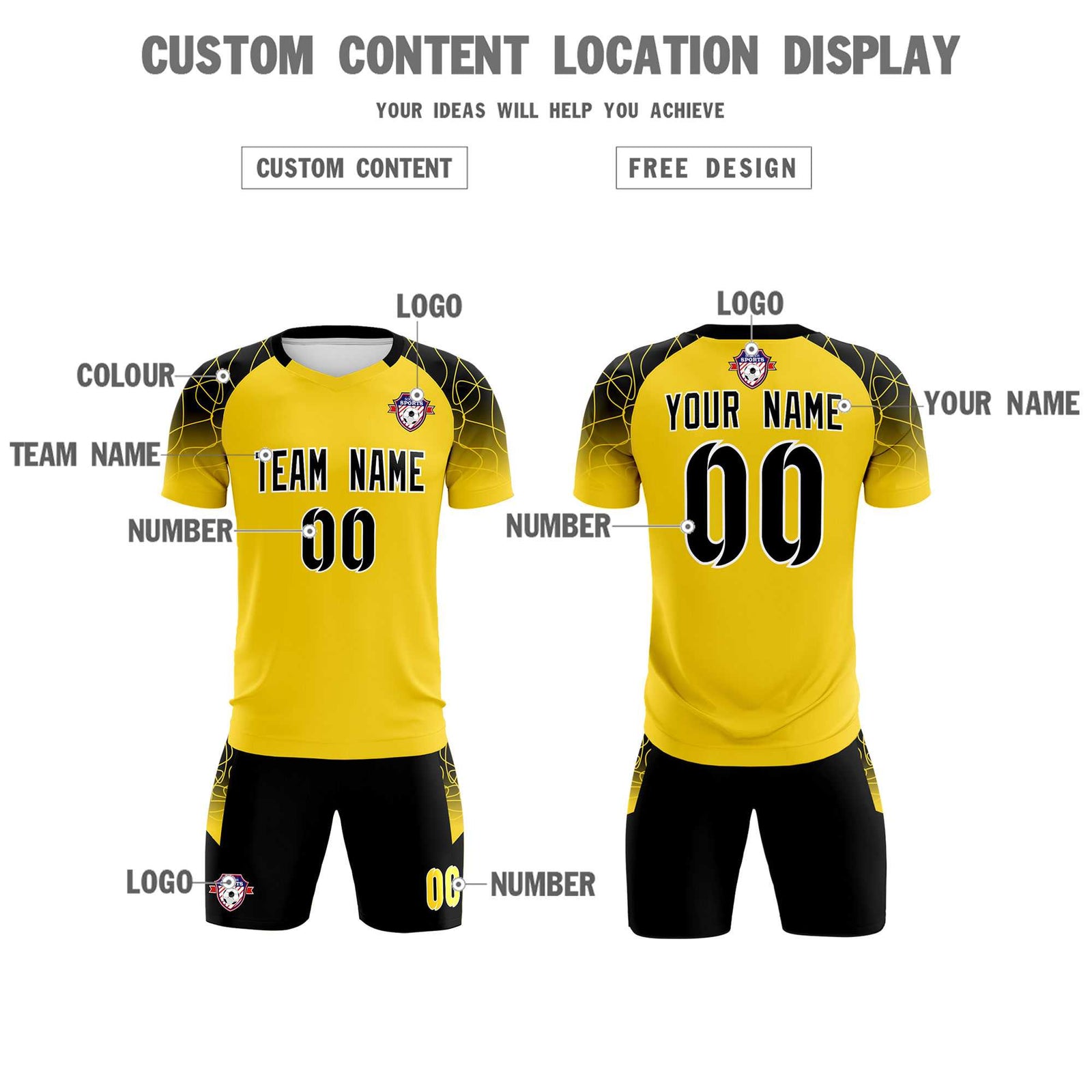 Custom Gold Classic Soccer Training Sets Jersey For Adults/Kids