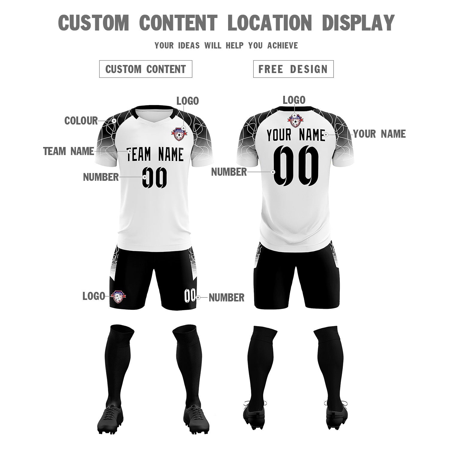 Custom White Classic Soccer Training Sets Jersey For Adults/Kids